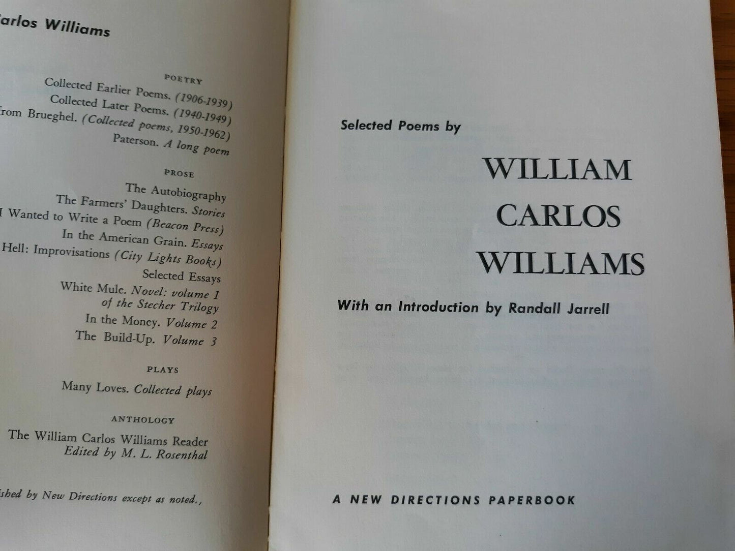 William Carlos Williams Selected Poems (PB,1968) Enlarged Edition