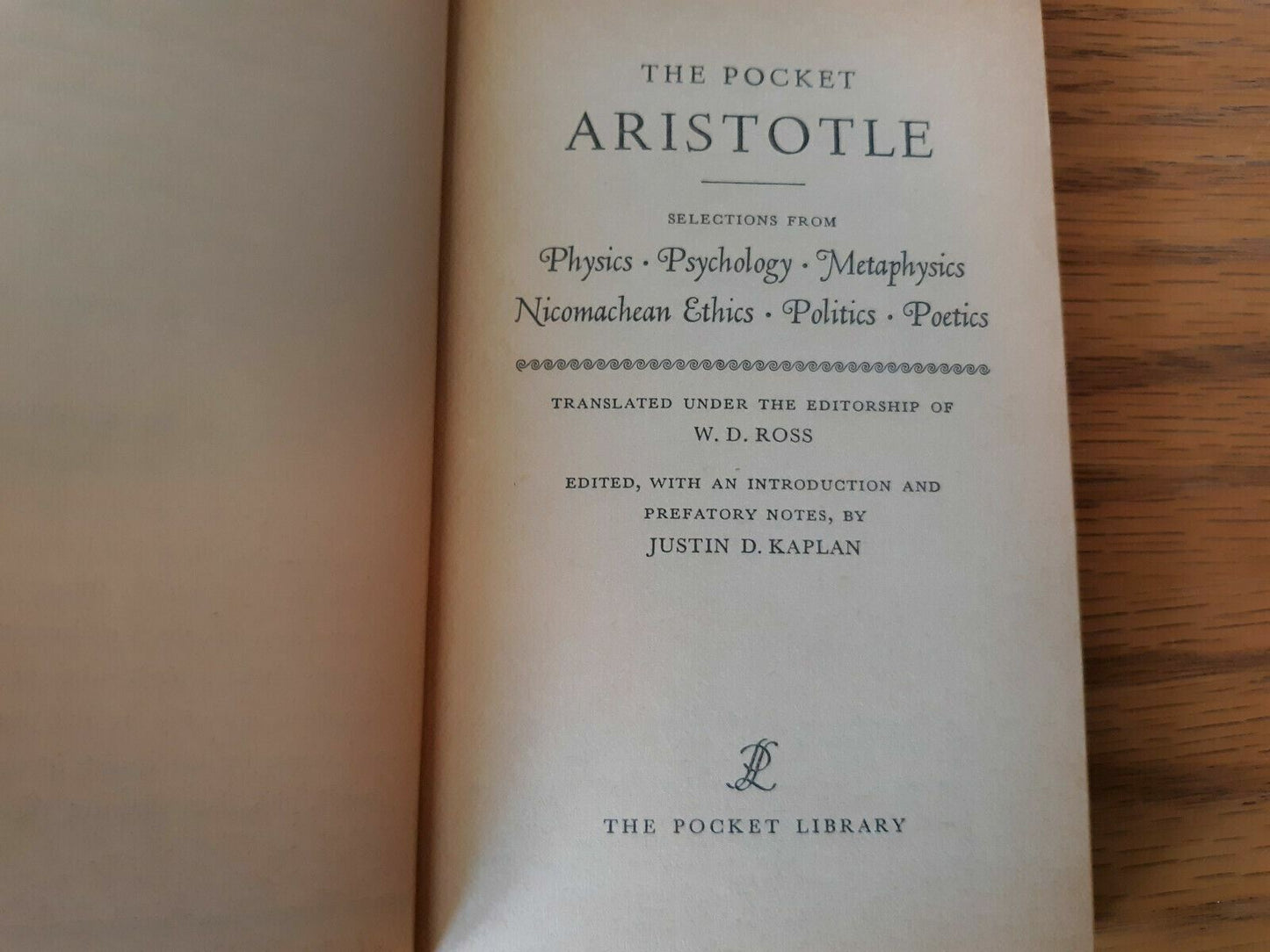 Vintage The Pocket Aristotle Book (Kaplan, Justin D. - 1958)