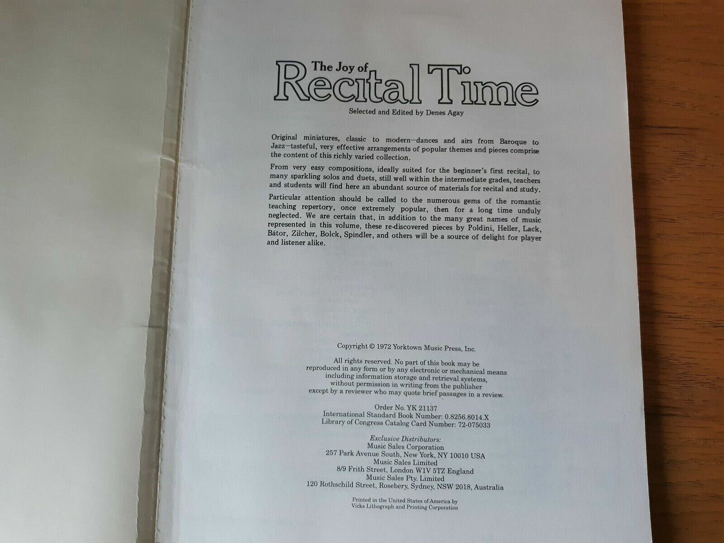 The Joy of Recital Time 1972 Selected and Edited by Denes Agay