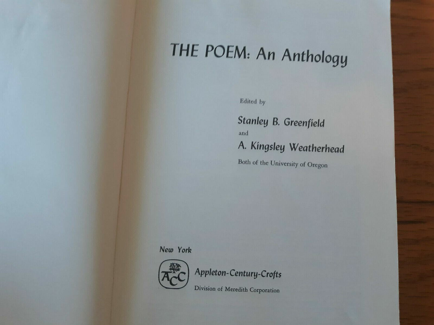 The Poem An Anthology By Stanley Greenfield 1968 Paperback Appleton-Century-Crof