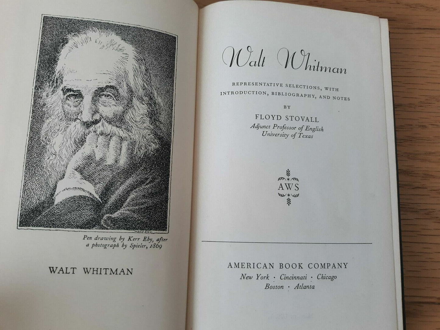 Walt Whitman: Representative Selections w/ Introduction by Floyd Stovall 1934 HC