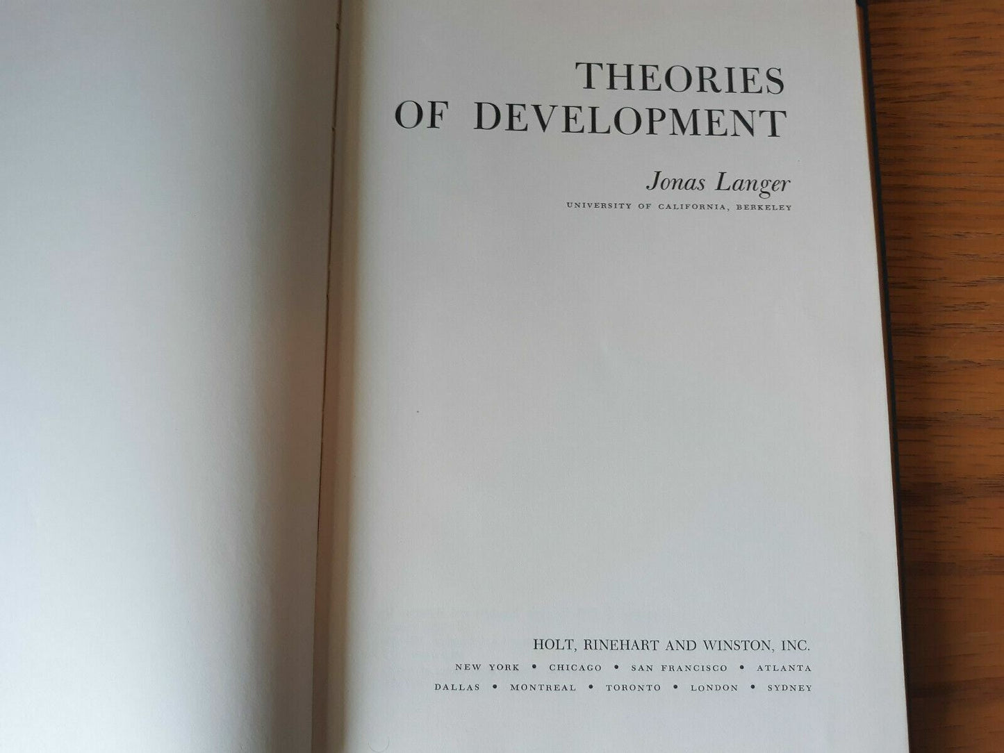 Theories of Development by Langer, Jonas 1969 Hardcover