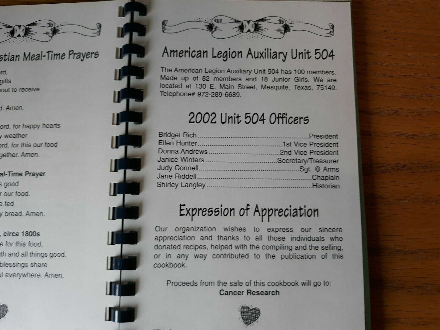 A Taste of Heaven Recipe and Prayer Book 2002 American Legion Auxiliary Unit 504