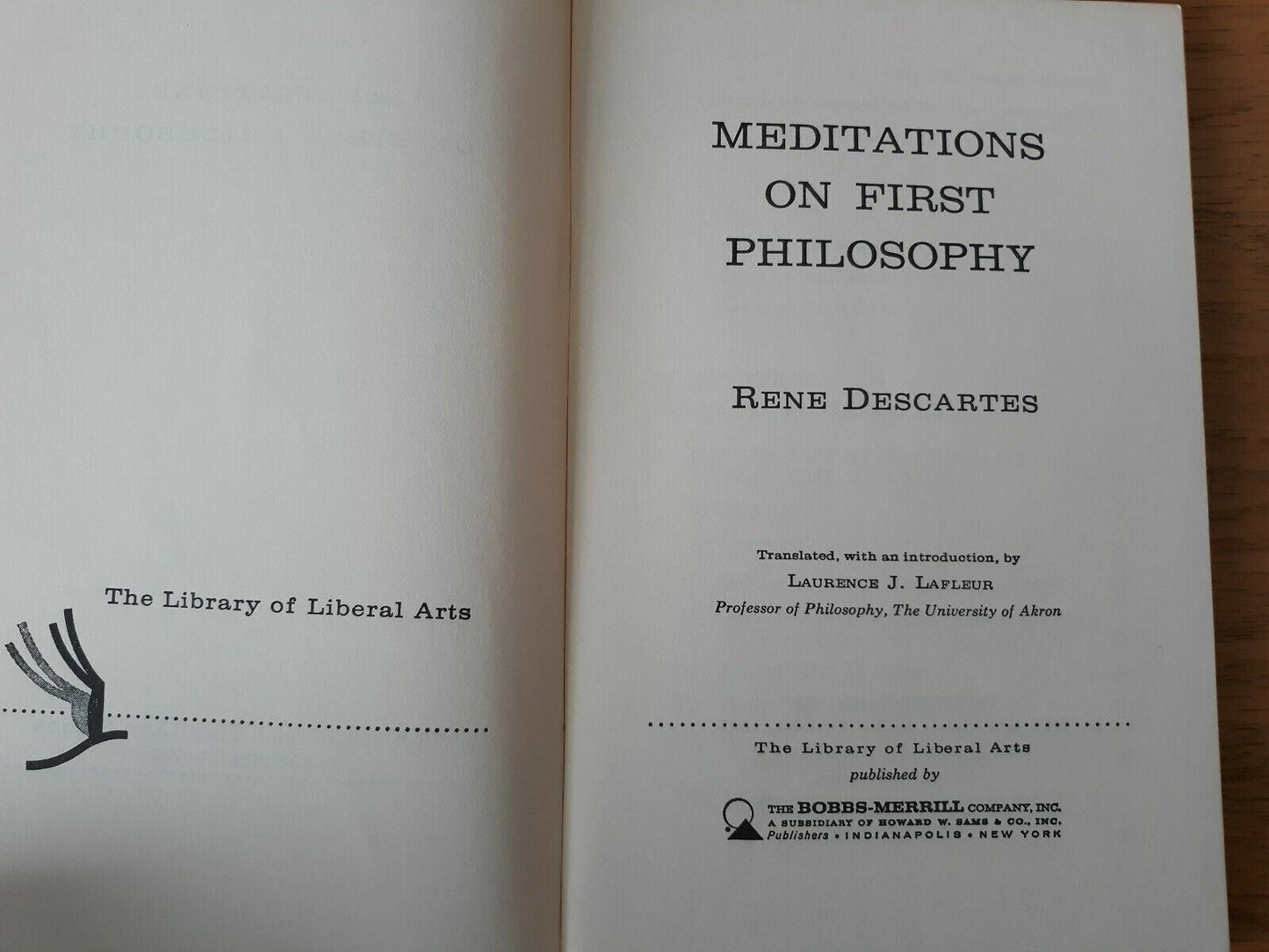 The Library of Liberal Arts Descartes Meditations 1960