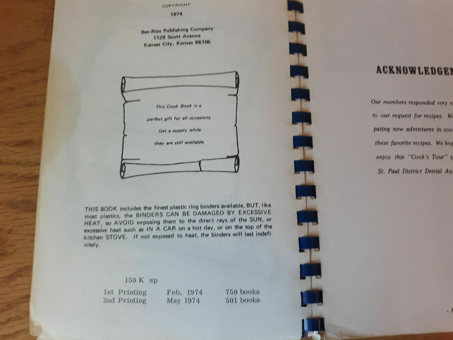 A Cook's Tour St Paul Mn Women's Auxiliary Dental Society Cookbook 1974