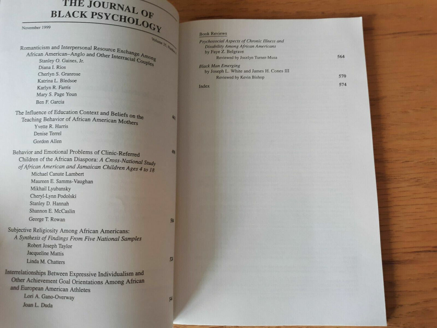 The Journal of Black Psychology Vol. 25 No. 4 1999 Paperback