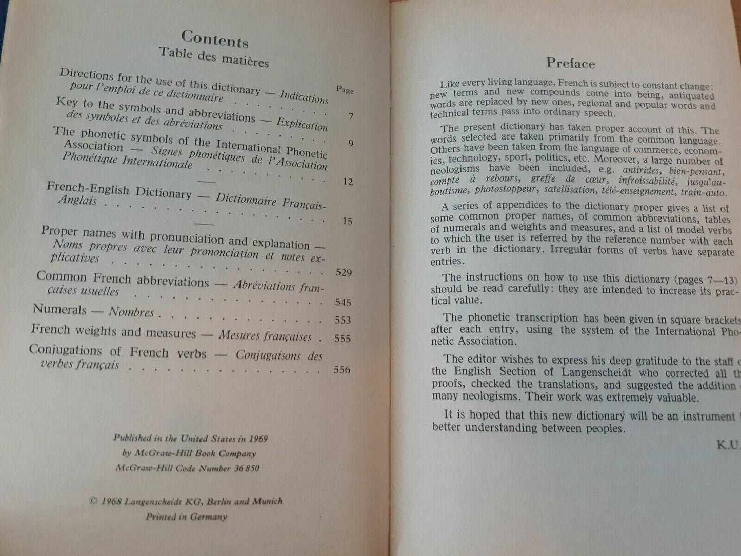 LANGENSCHEIDT'S STANDARD FRENCH DICTIONARY: French-English 1969