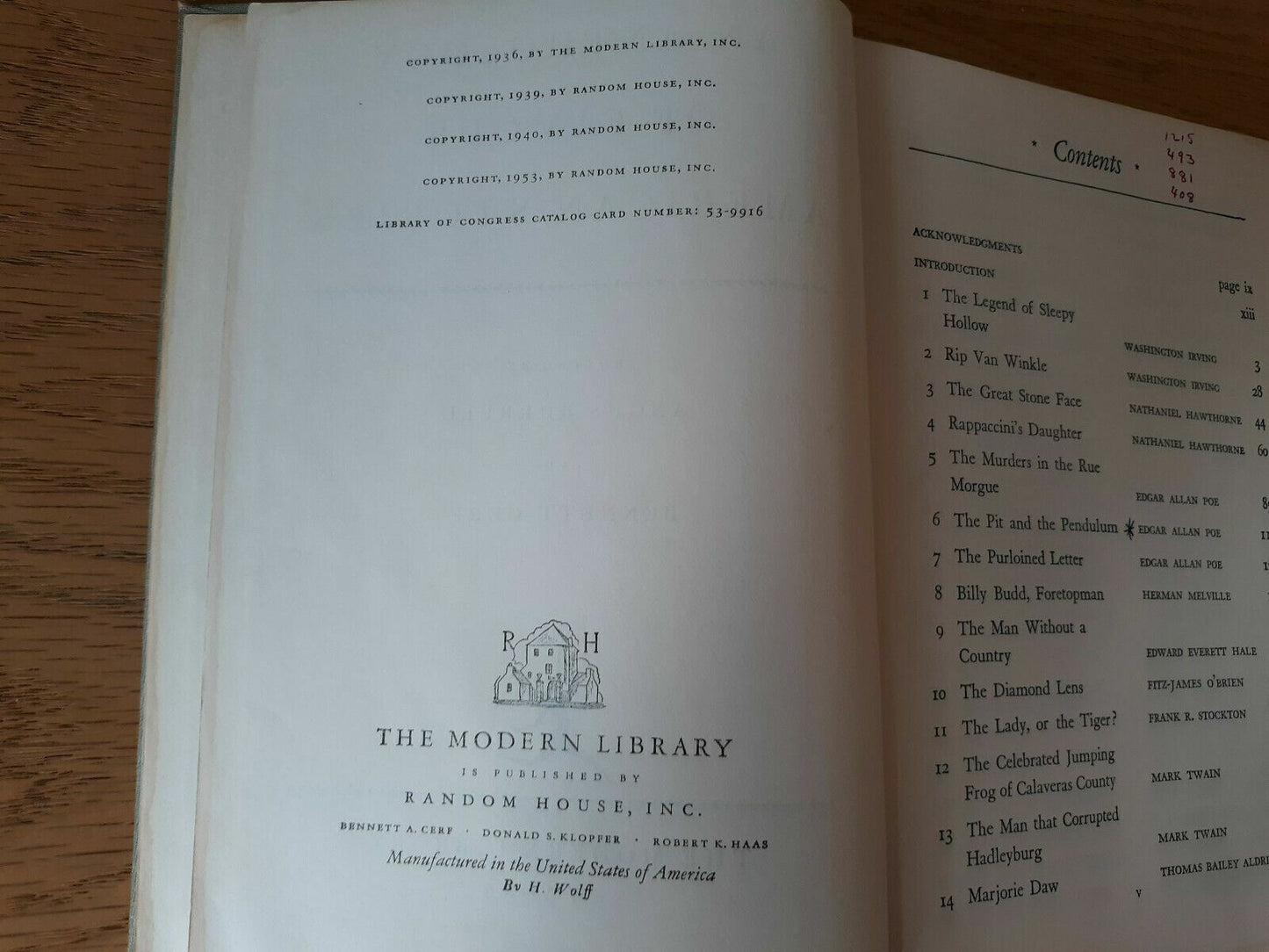 Anthology of Famous American Stories Hardcover Book Vintage 1953 Modern Library