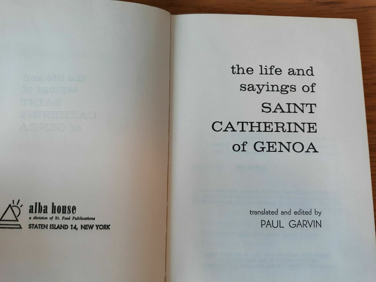 The Life and Sayings of Saint Catherine of Genoa by Paul Garvin 1964