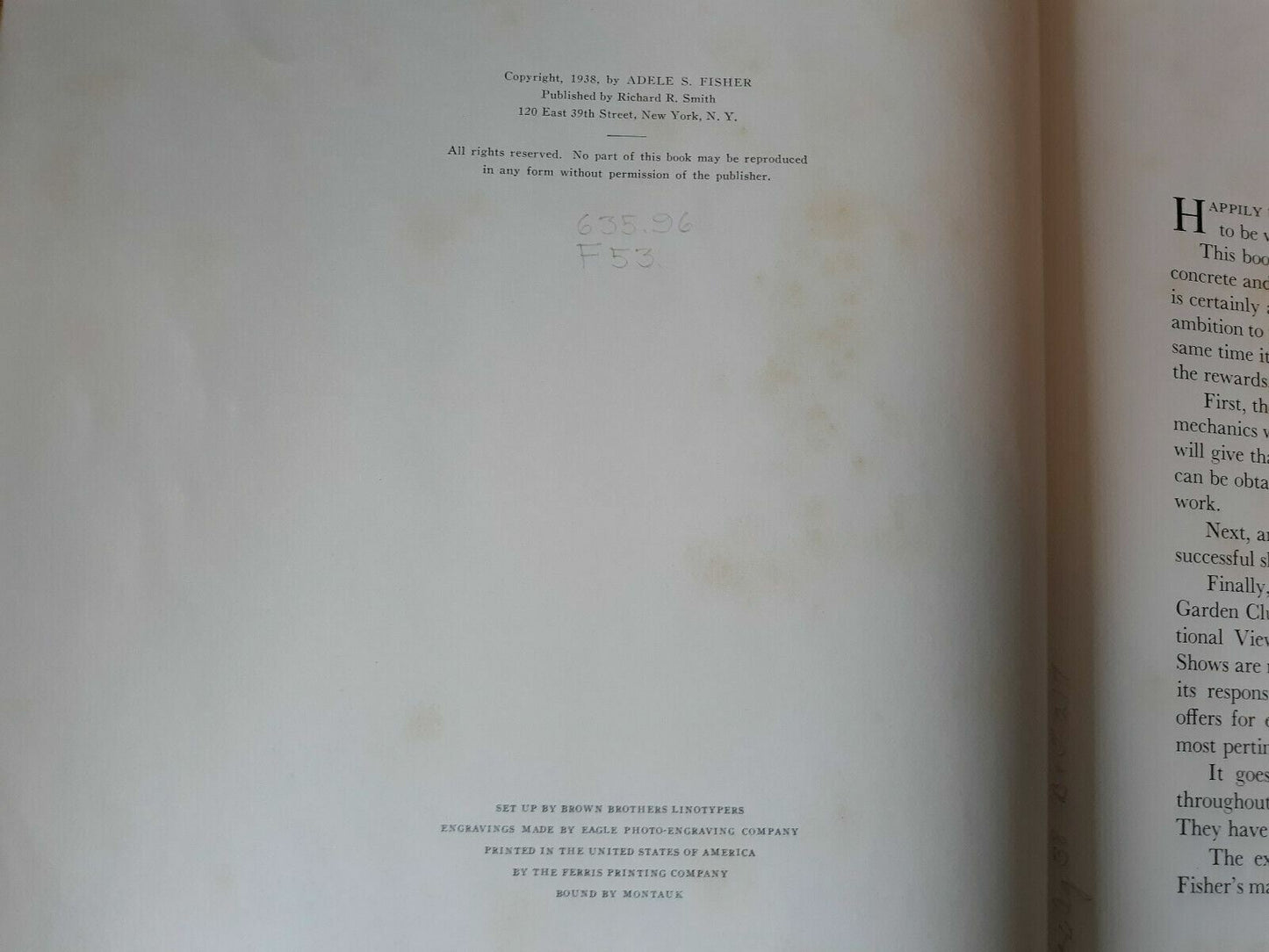 FLOWER SHOWS AND HOW TO STAGE THEM by Adele S Fisher 1938