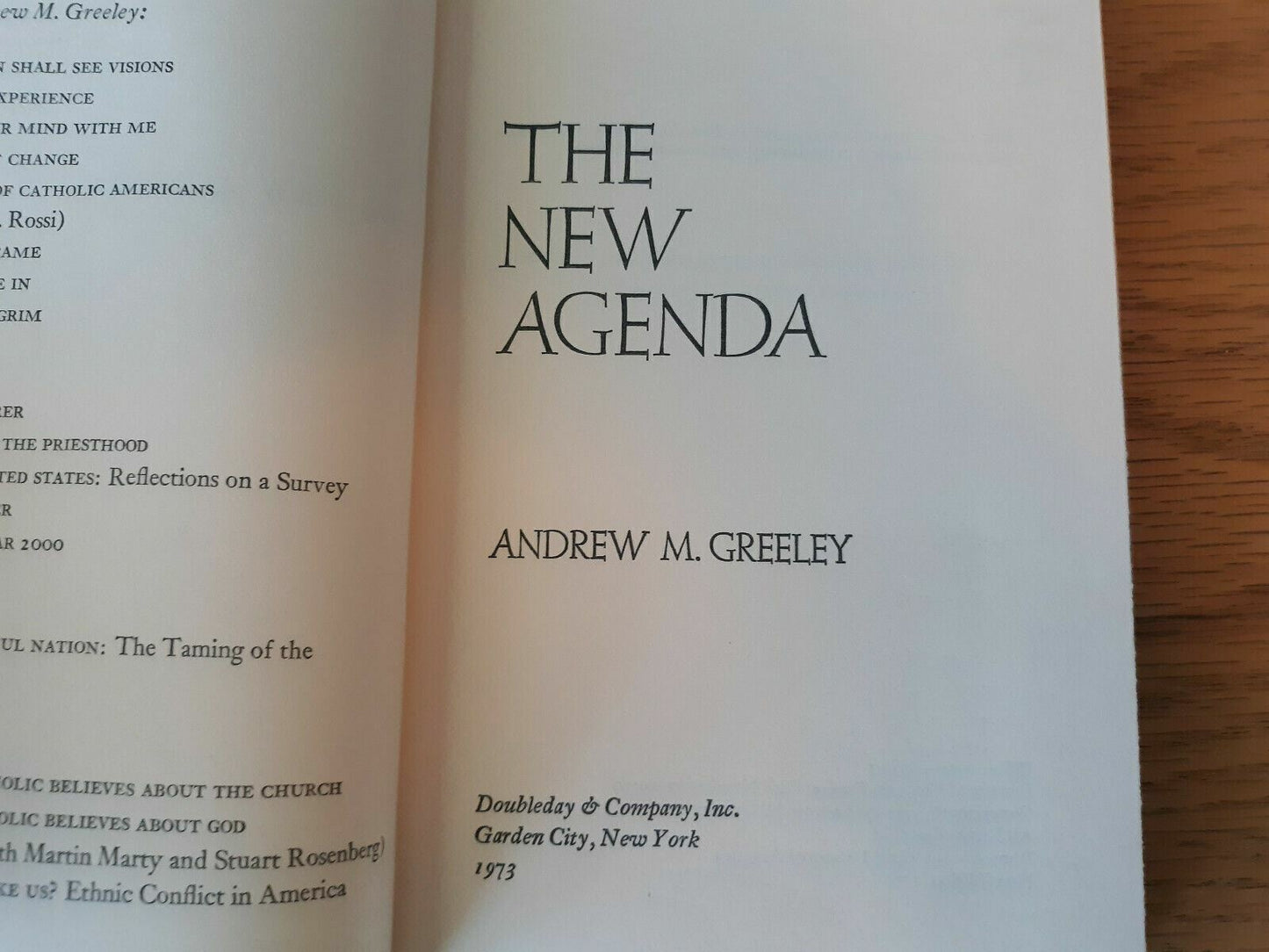 The New Agenda by Andrew Greeley 1973 First Edition