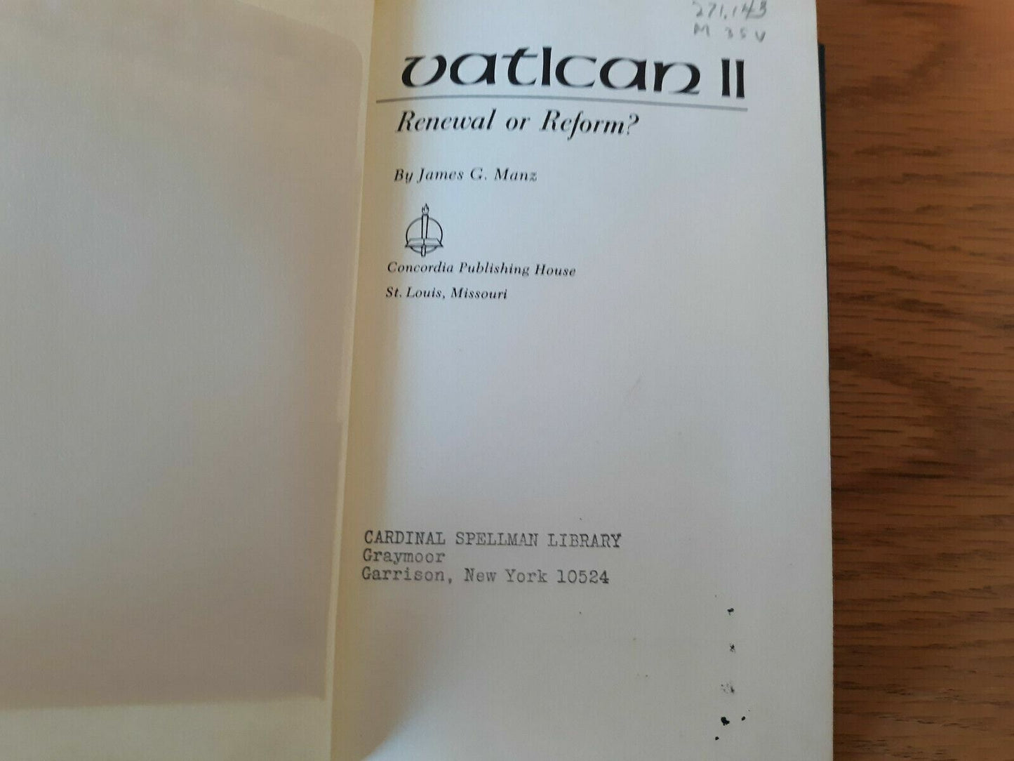 Vatican II Renewal Or Reform? By James G. Manz 1966