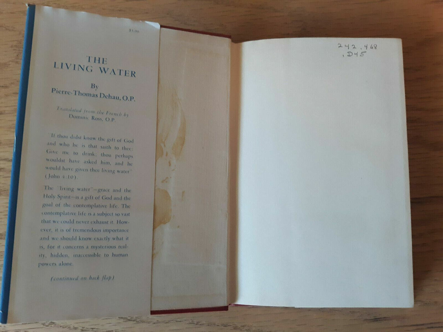 The Living Water Pierre-Thomas Dehau 1957 Newman Press HC/DJ