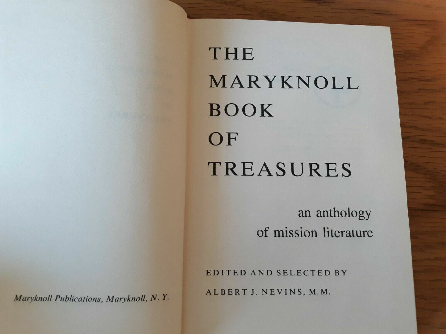 The Maryknoll Book Of Treasures By Albert Nevins Mission Literature 1968 1st Ed