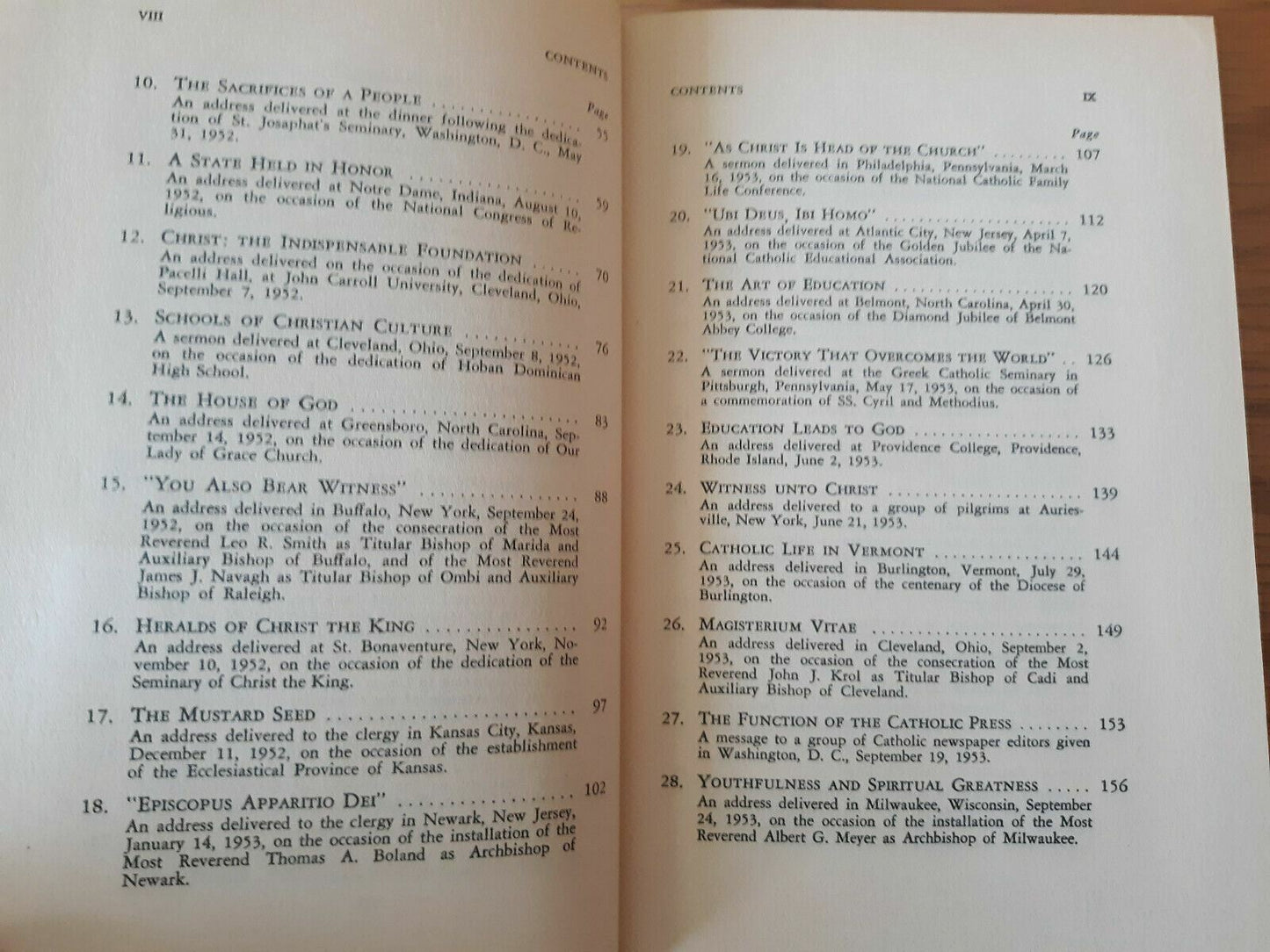 Addresses and Sermons (1951-1955) by Cicognani, Amleto G. 1955 Hardcover