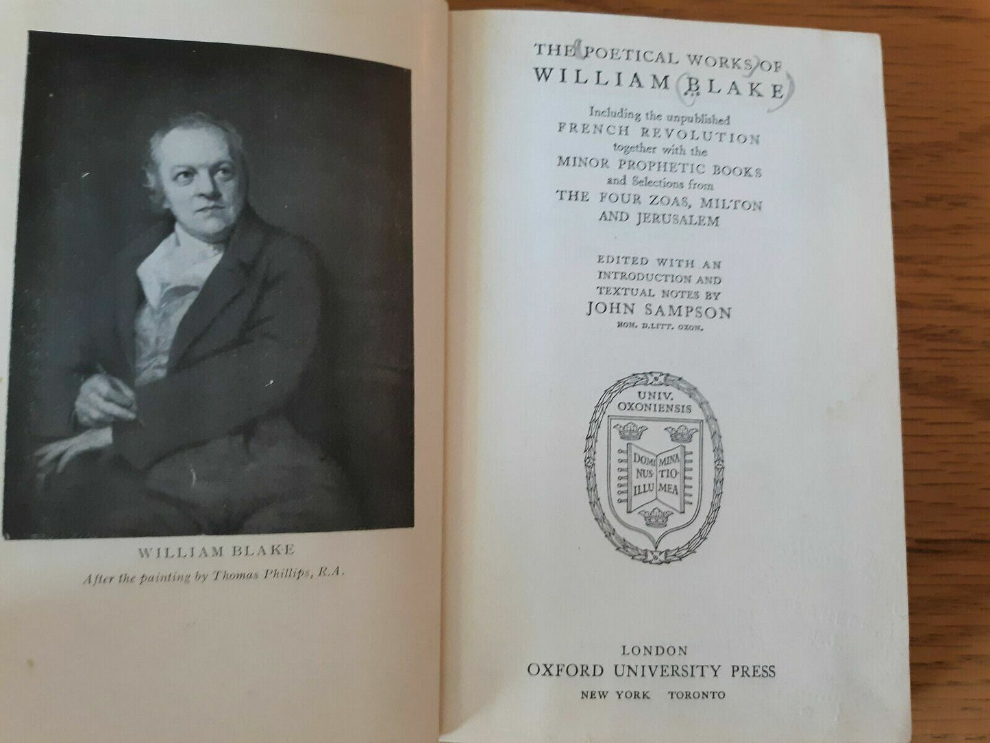 The Poetical Works of William Blake 1958 John Sampson