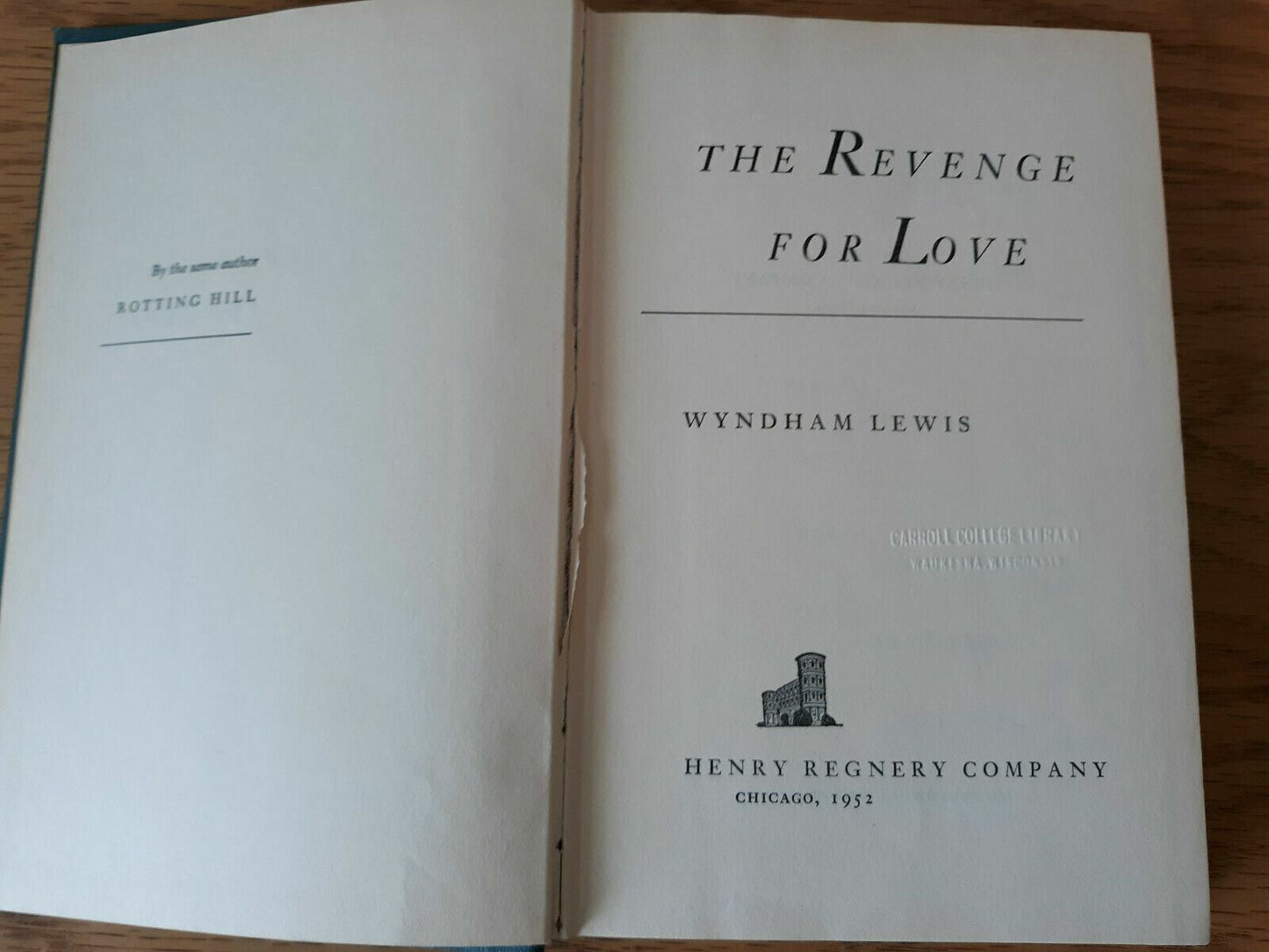 The Revenge For Love Wyndham Lewis 1952 Henry Regnery Company Hardcover