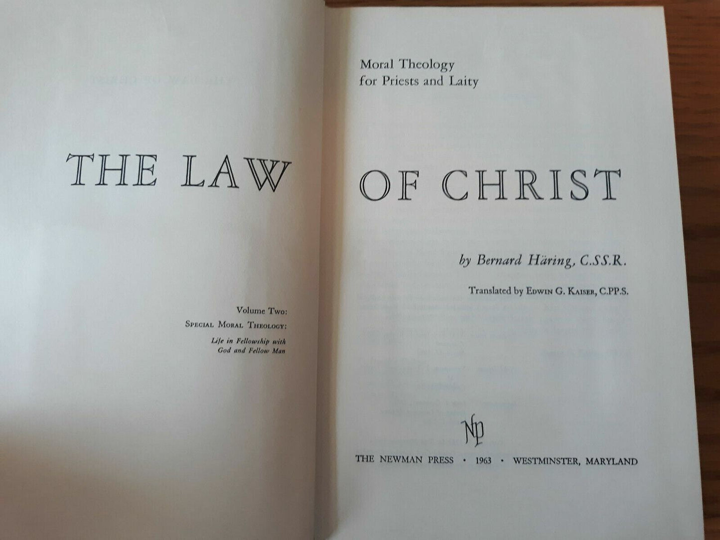 The Law Of Christ Vol.2 By Bernard Haring 1963 Moral Theology