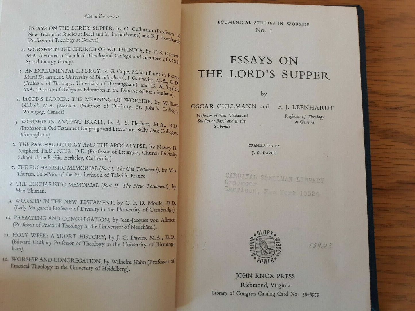 Essays on the Lord's Supper by Franz J. Leenhardt; Oscar Cullmann 1963