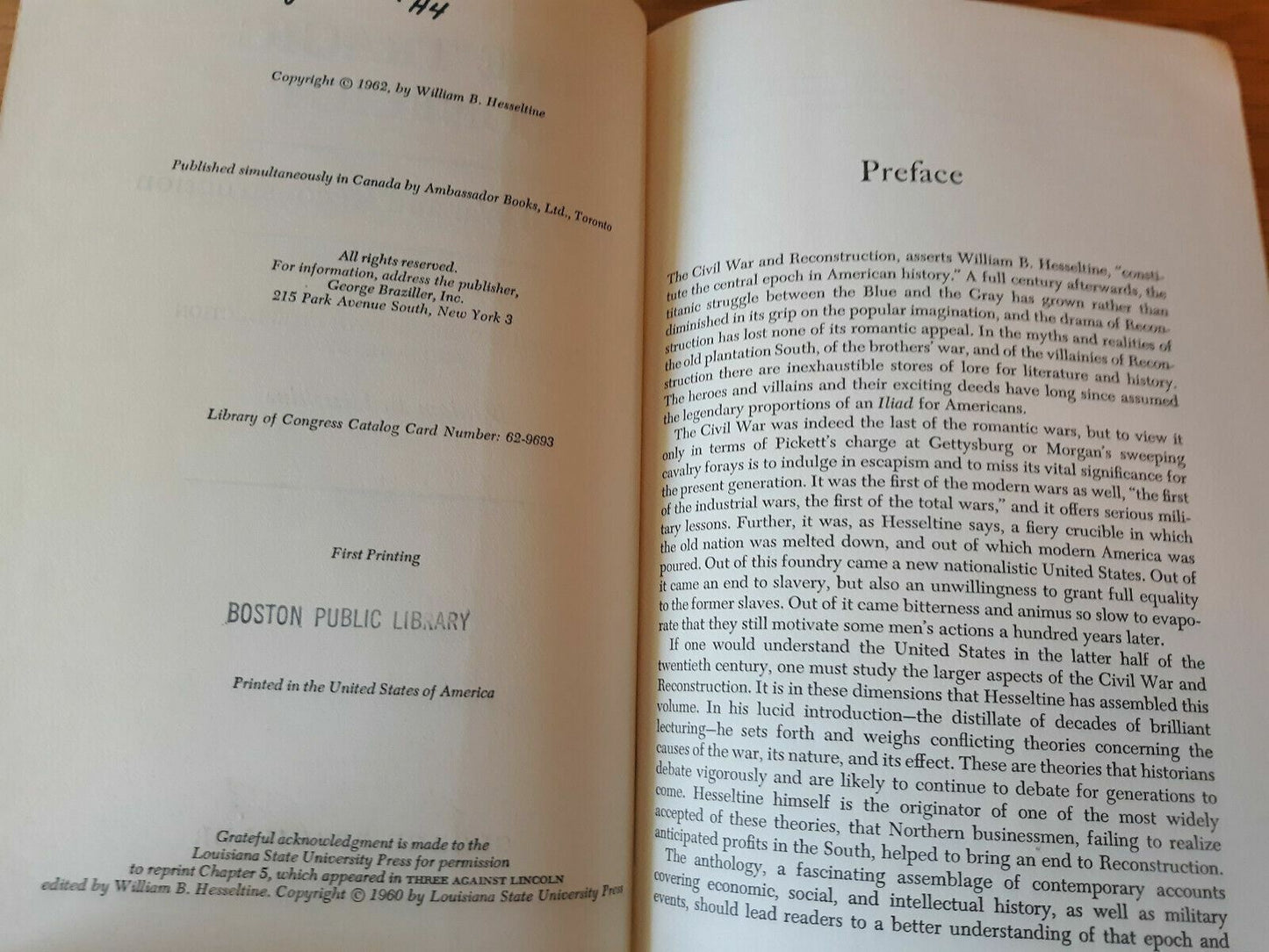 The Tragic Conflict Civil War and Reconstruction by Hesseltine, William B. 1962