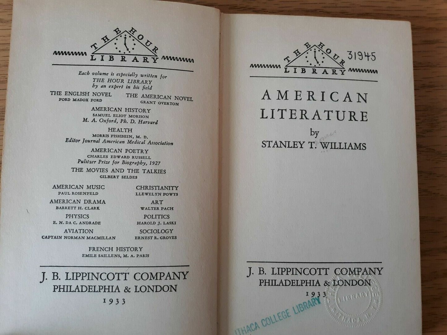 American Literature by Stanley Williams 1933 First Edition