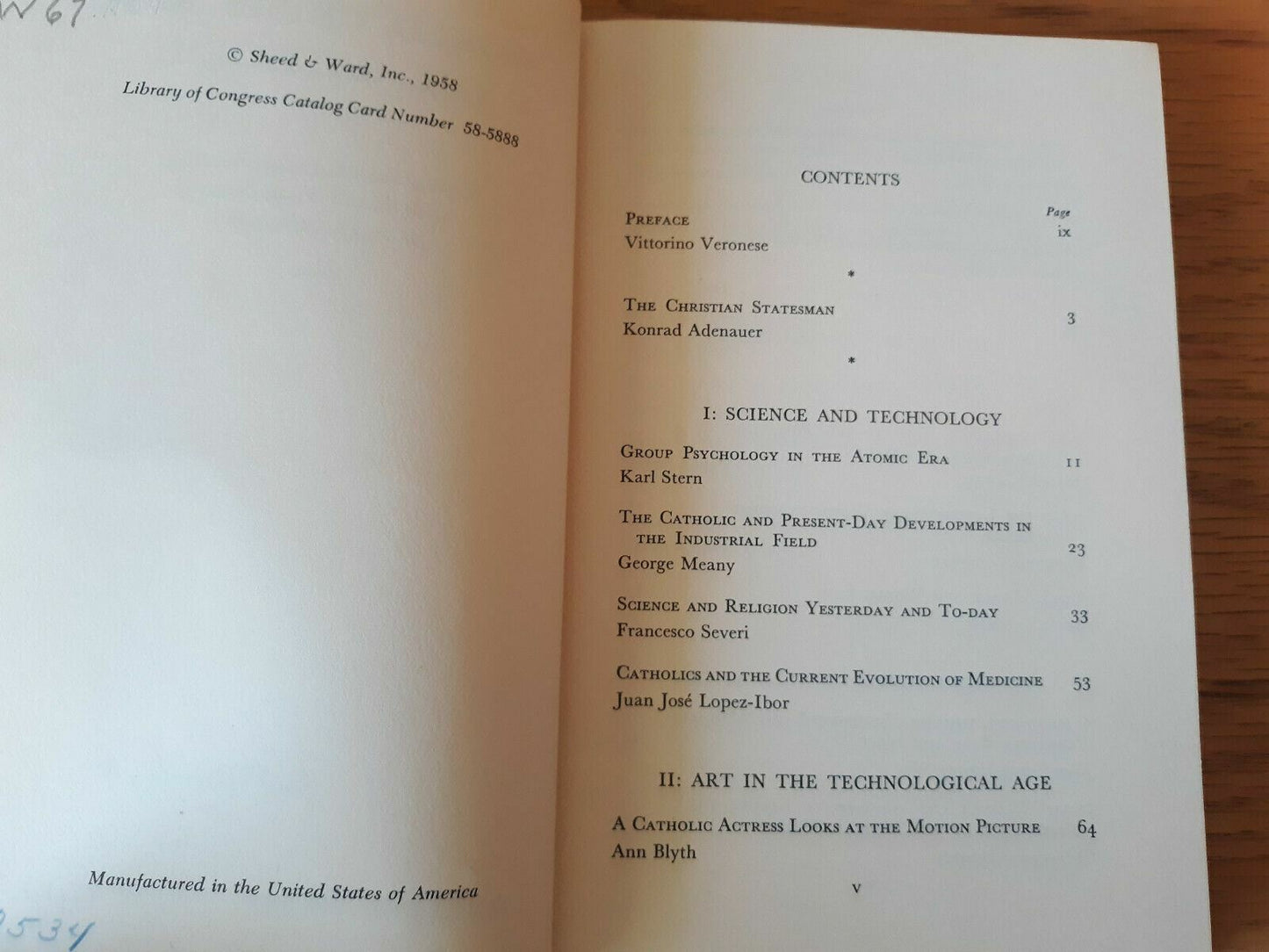 World crisis and the Catholic studies published on the occasion of the 1958