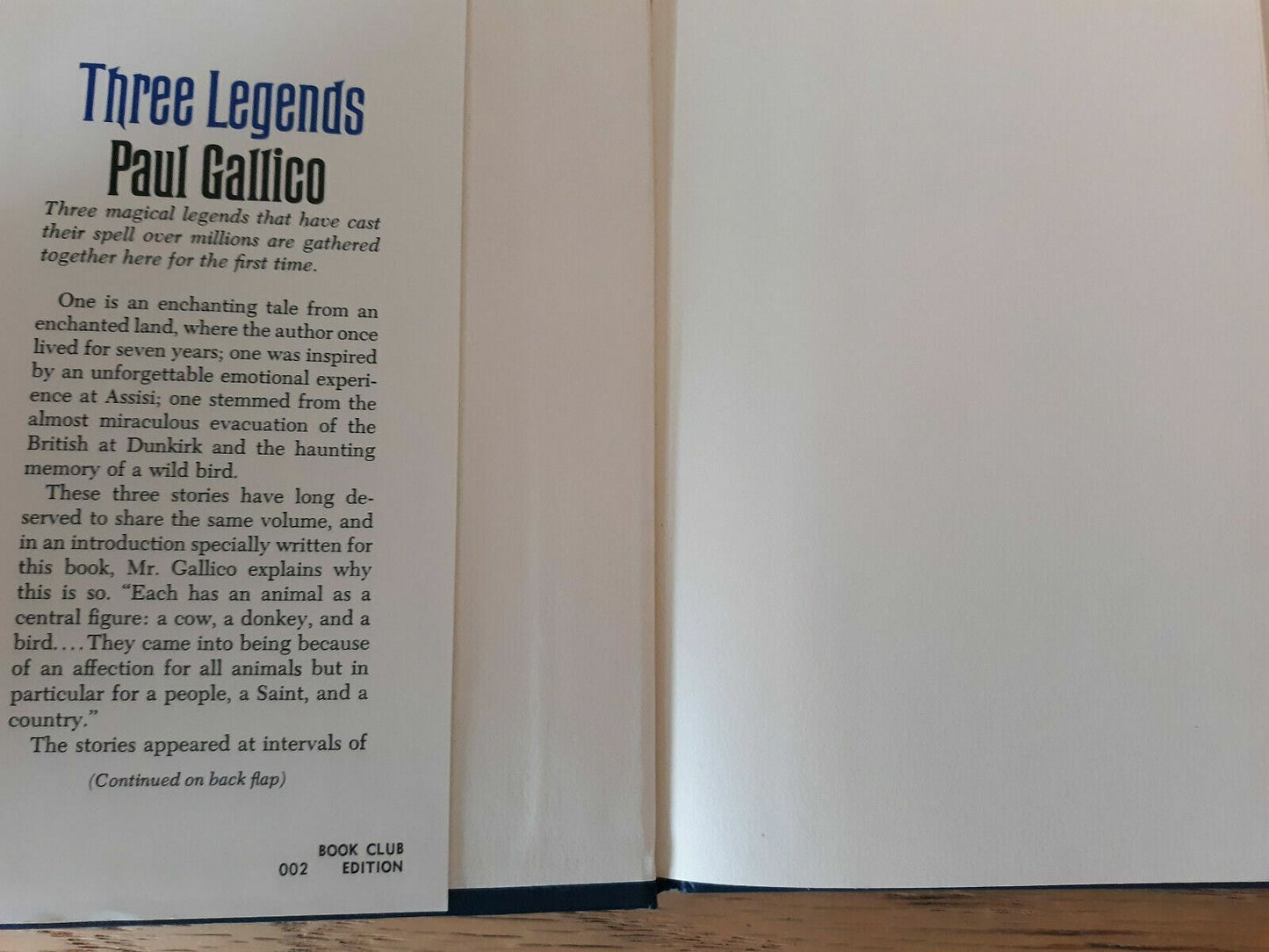 THREE LEGENDS Paul Gallico.. The Snow Goose, Small Miracle, Ludmila 1966 HC/DJ