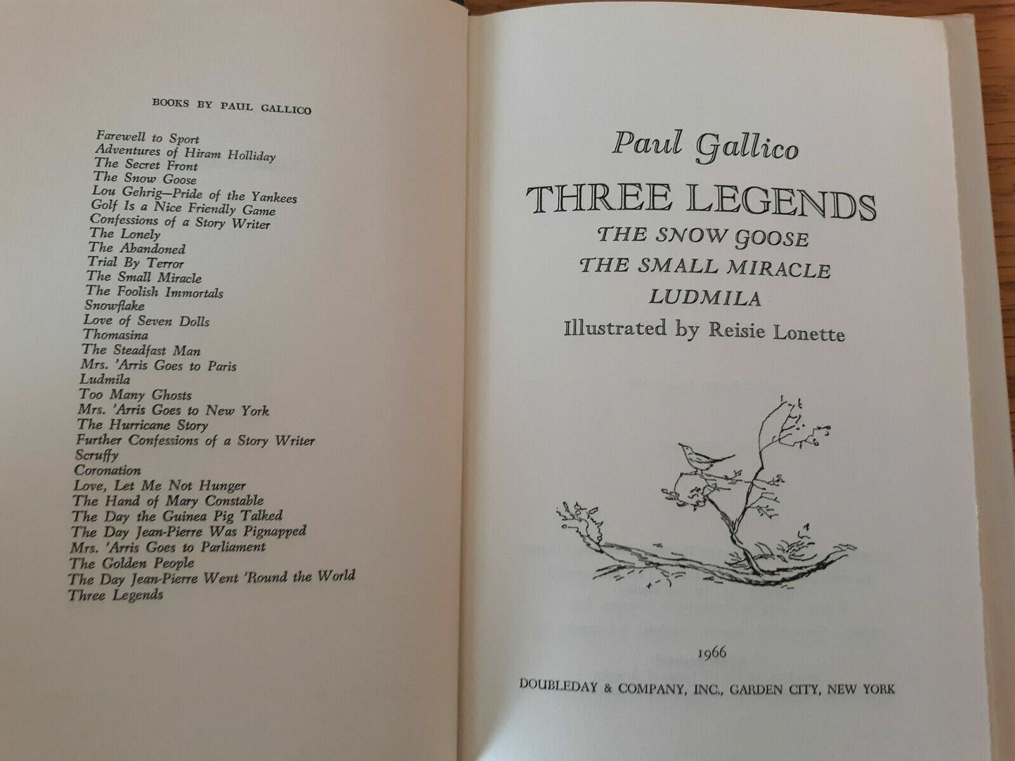 THREE LEGENDS Paul Gallico.. The Snow Goose, Small Miracle, Ludmila 1966 HC/DJ