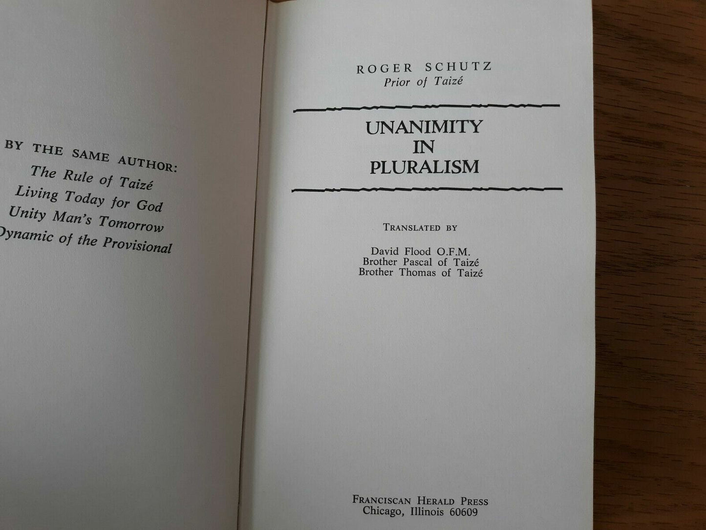 Unanimity in Pluralism by Roger Schutz 1967