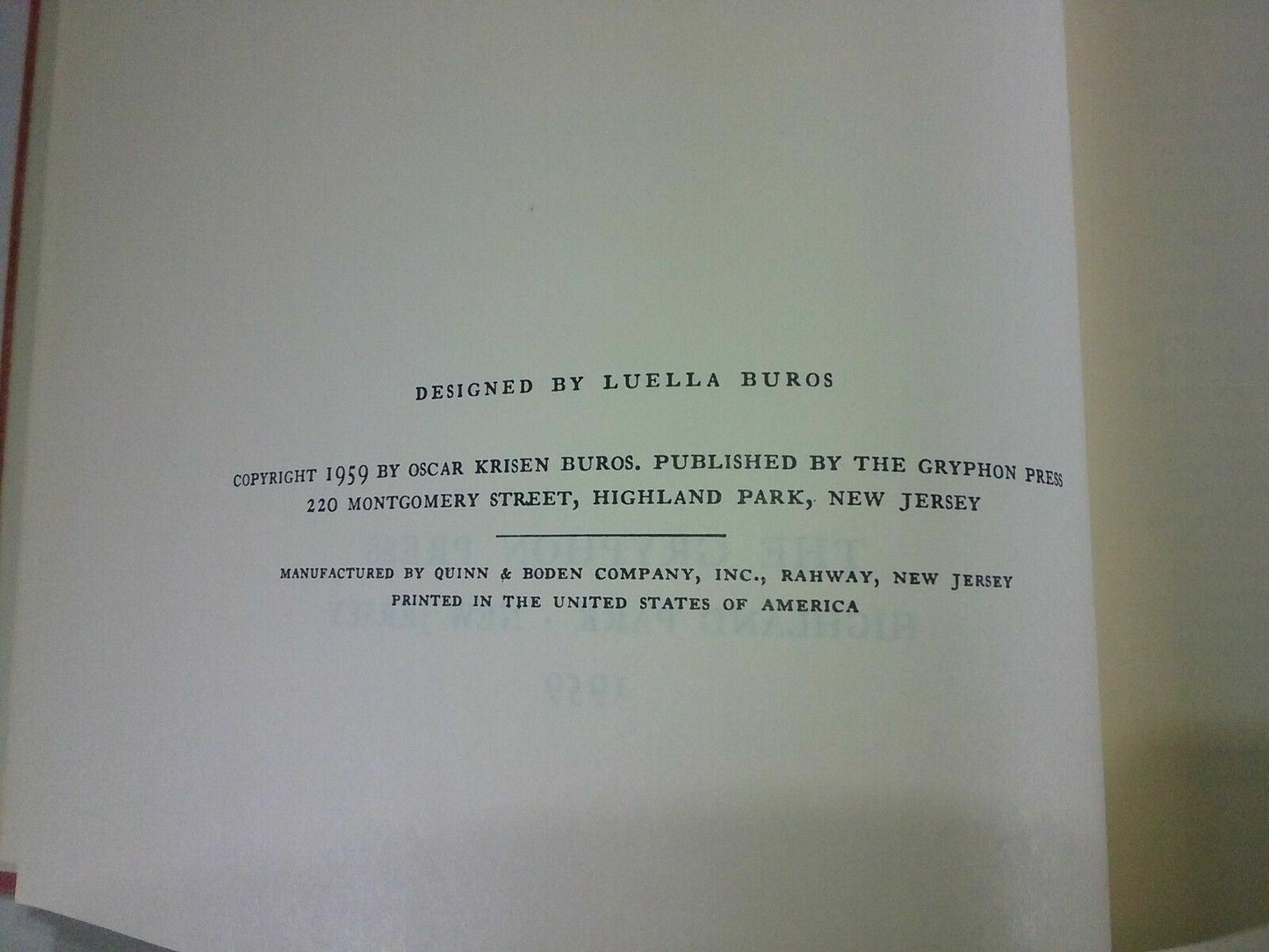 The Fifth mental measurements Yearbook Oscar krisen buros the Gryphon press 1959