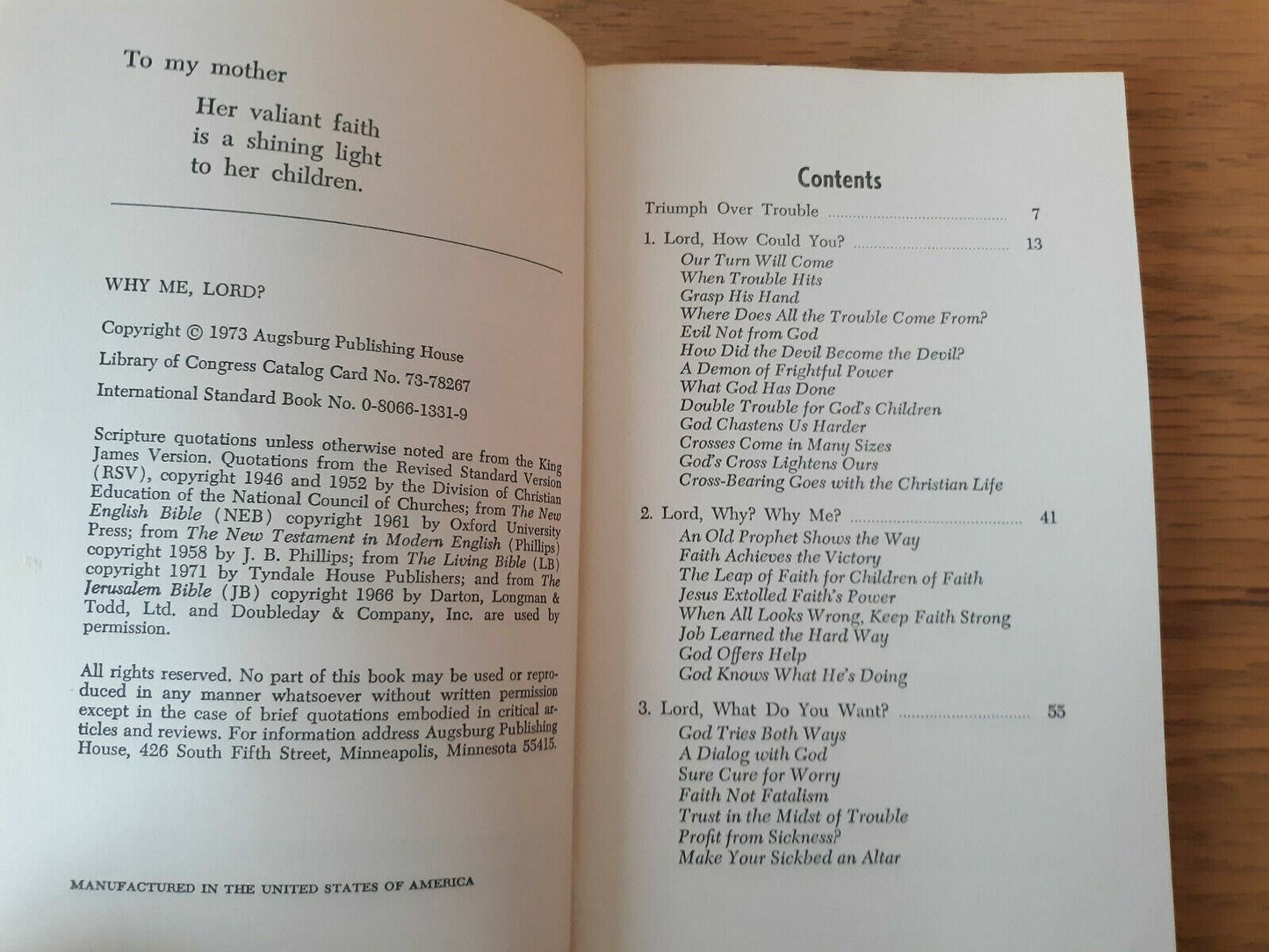 Why Me, Lord? Meaning and Comfort in Times of Trouble Carl W. Berner 1973