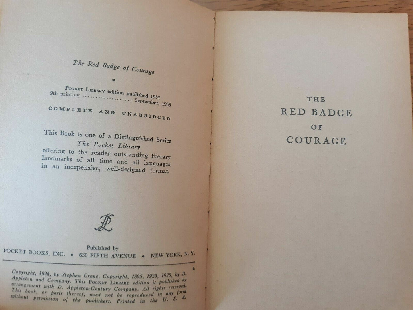 The Red Badge of Courage Stephen Crane 1958 Vintage Paperback