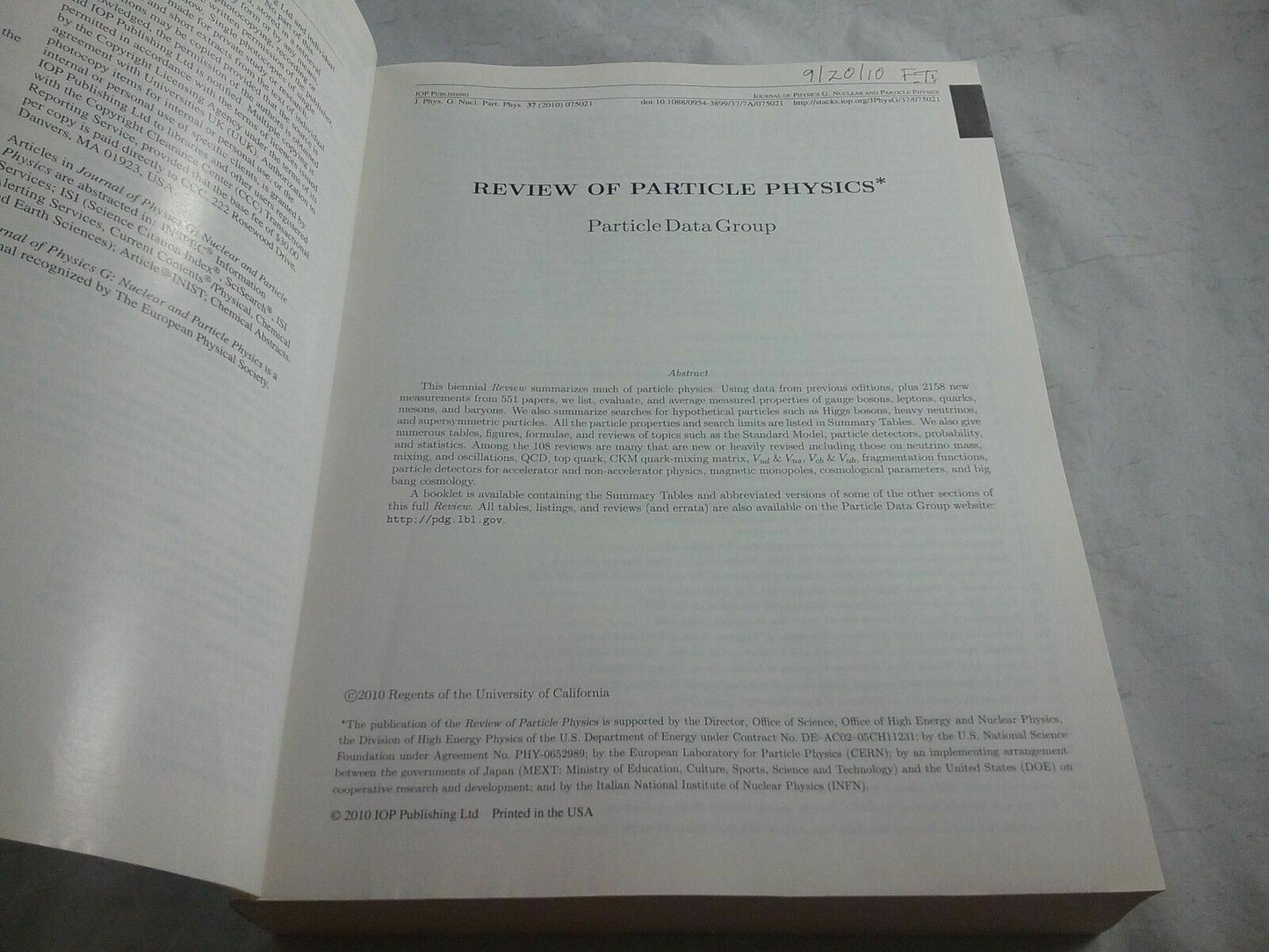 Journal of Physics G Nuclear and Particle Physics July 2010, 075021 Vol 37 #7A