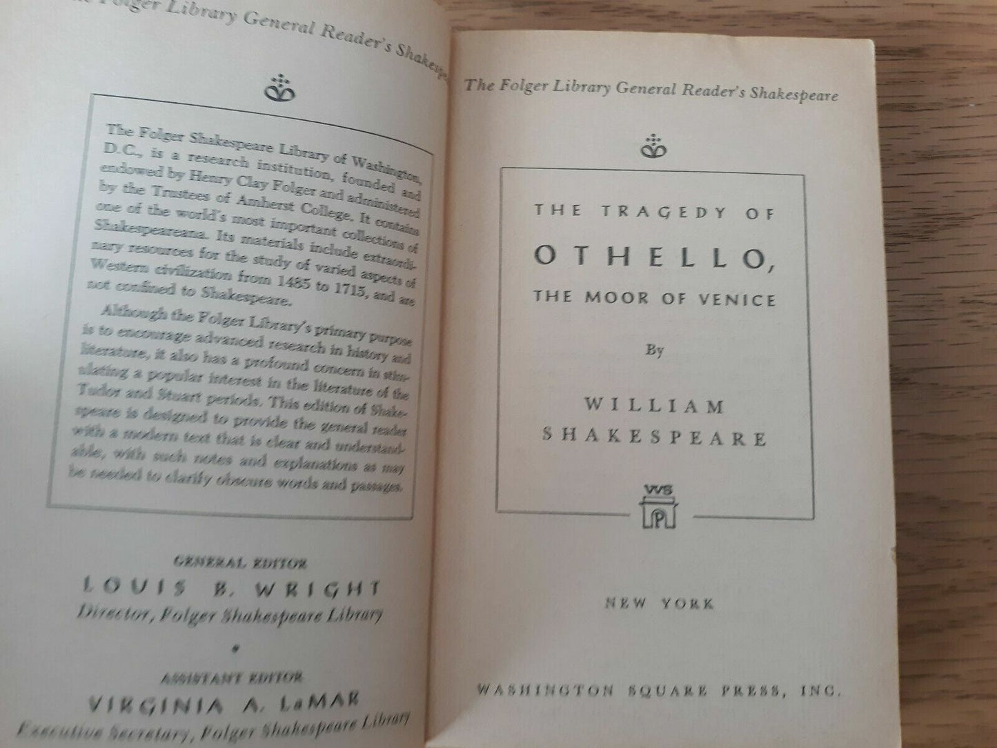 The Tragedy of Othello The Moor of Venice 1965 William Shakespeare Paperback