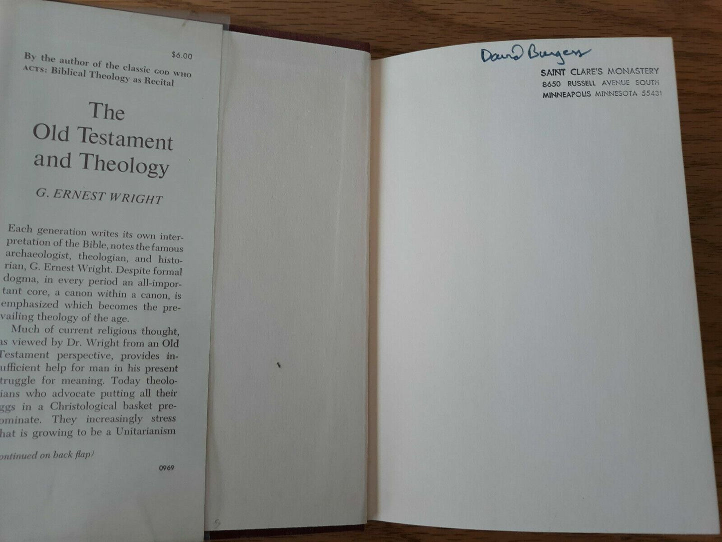 The Old Testament and Theology Hardcover 1969 G Ernest Wright 1st Edition