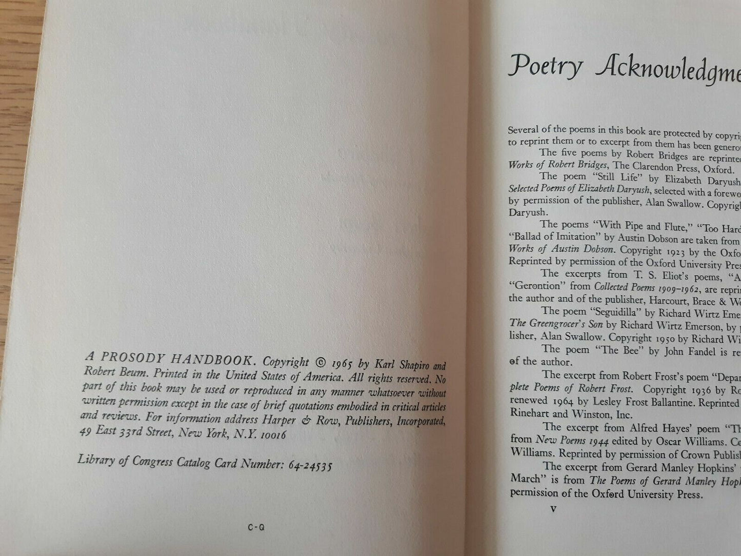 A Prosody Handbook By Karl Shapiro - Pub: Harper & Row (1965) HC