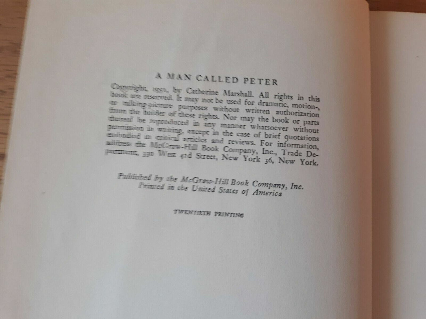 A Man Called Peter by Catherine Marshall 1951 Hardcover Vintage