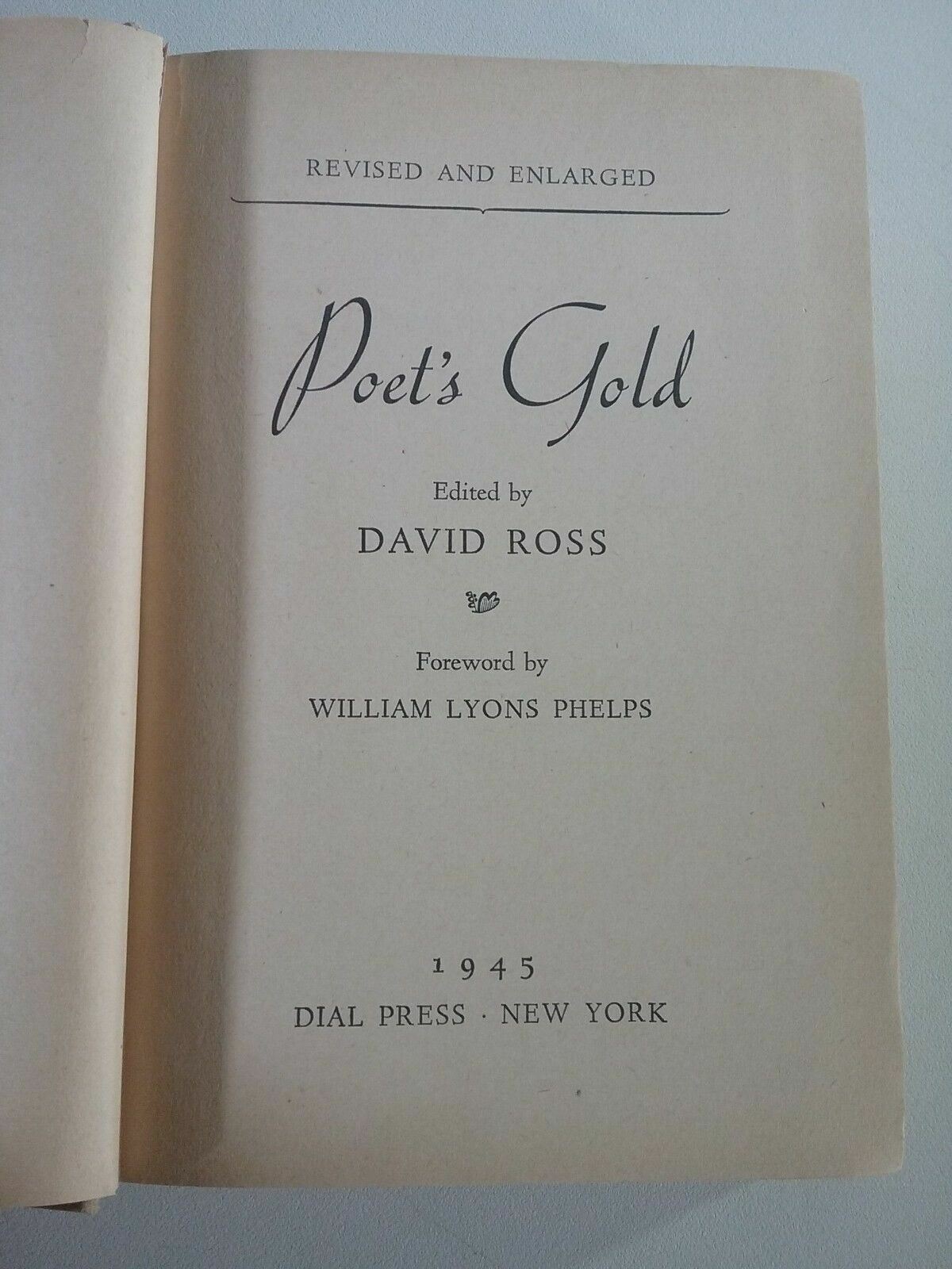 "Poet's Gold" by David Ross. Hardcover 1945