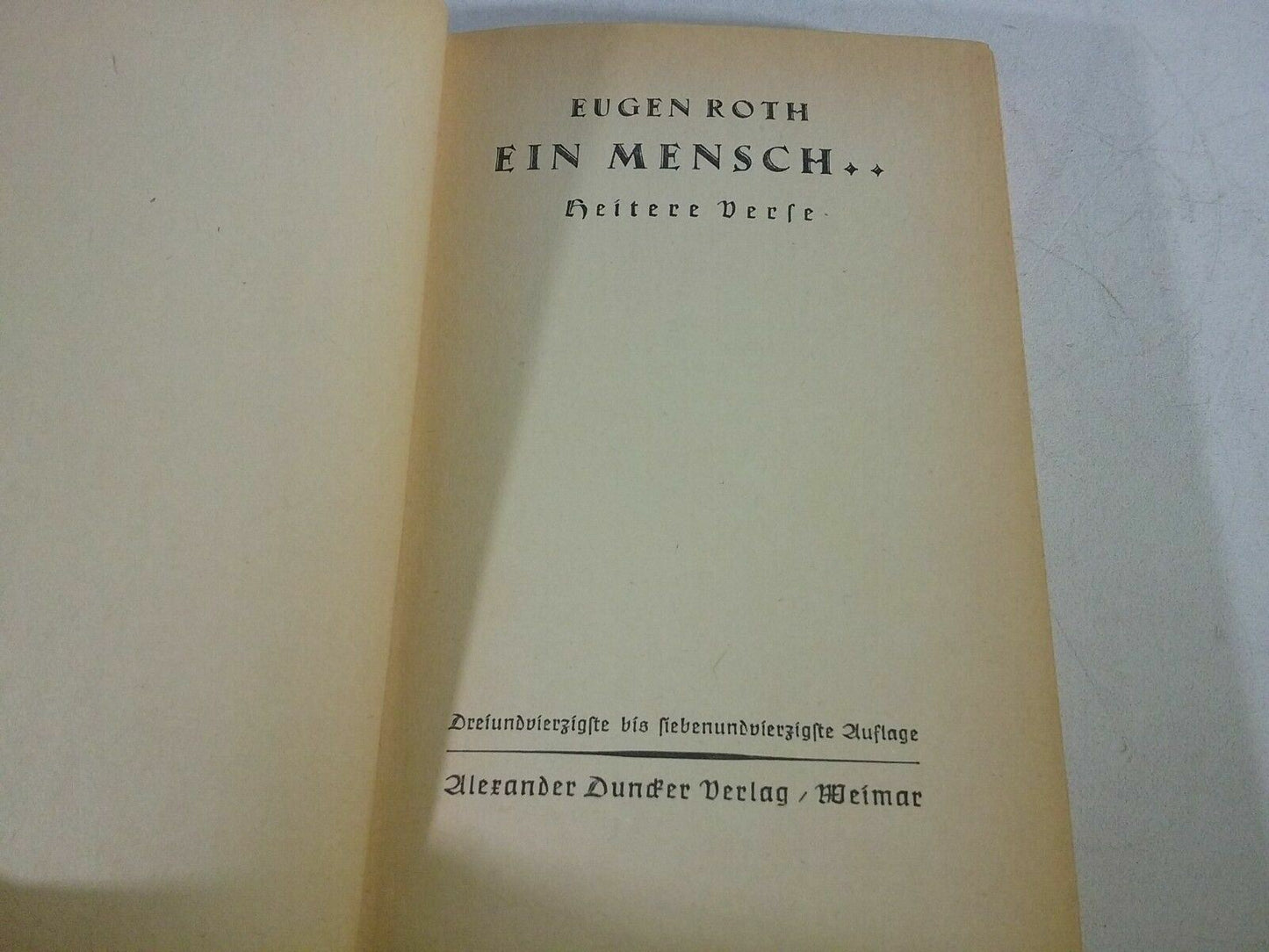 Vintage 1940 (Pre war) Hardcover Edition of "Ein Mensch" Written by Eugene Roth