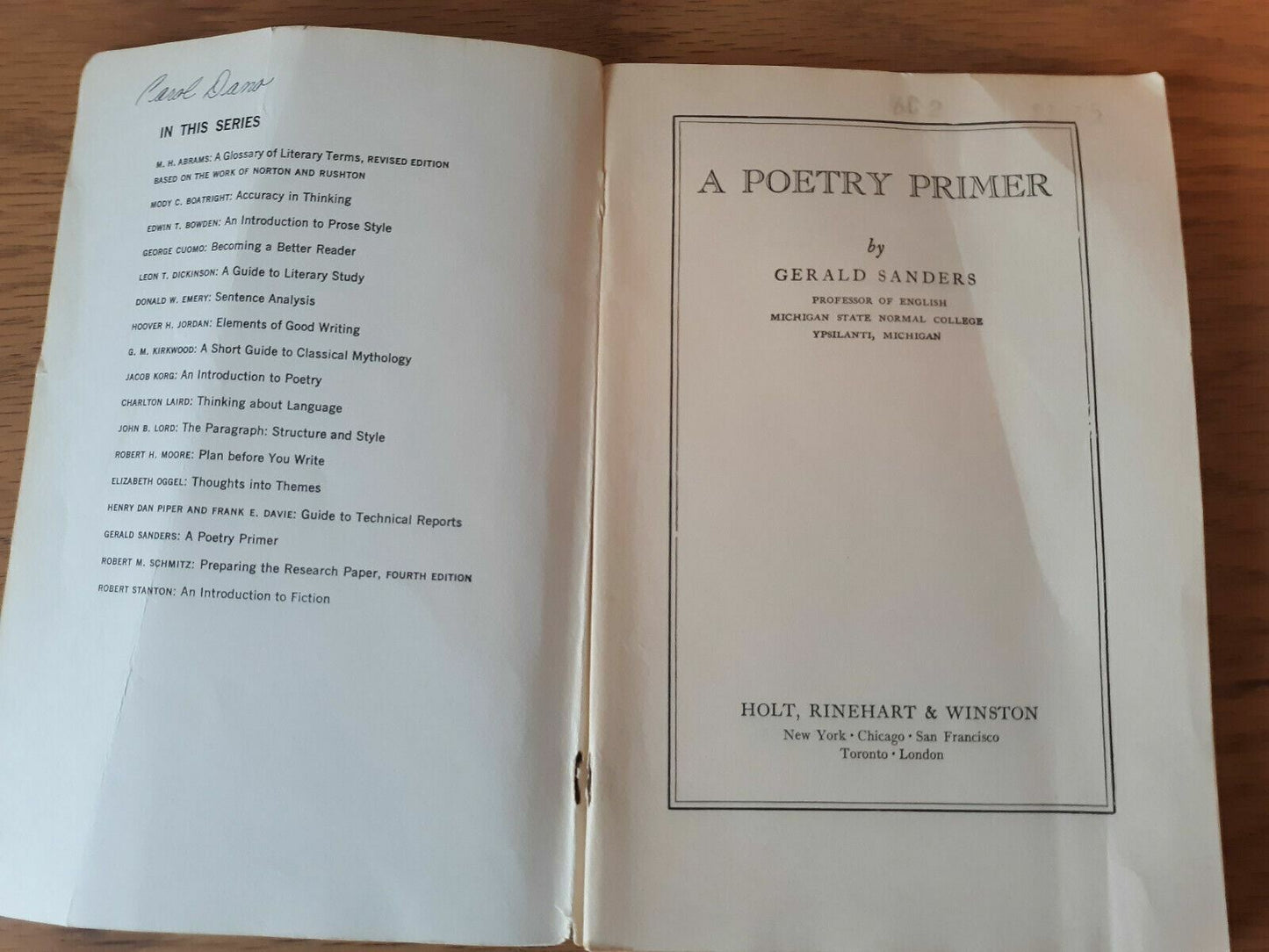 A Poetry Primer by Gerald Sanders 1965 Paperback