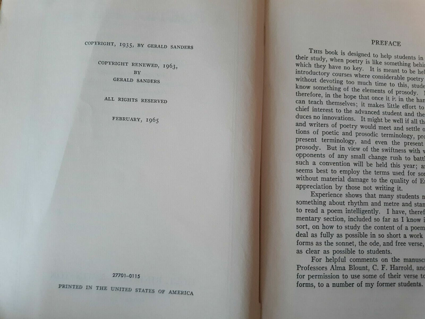 A Poetry Primer by Gerald Sanders 1965 Paperback