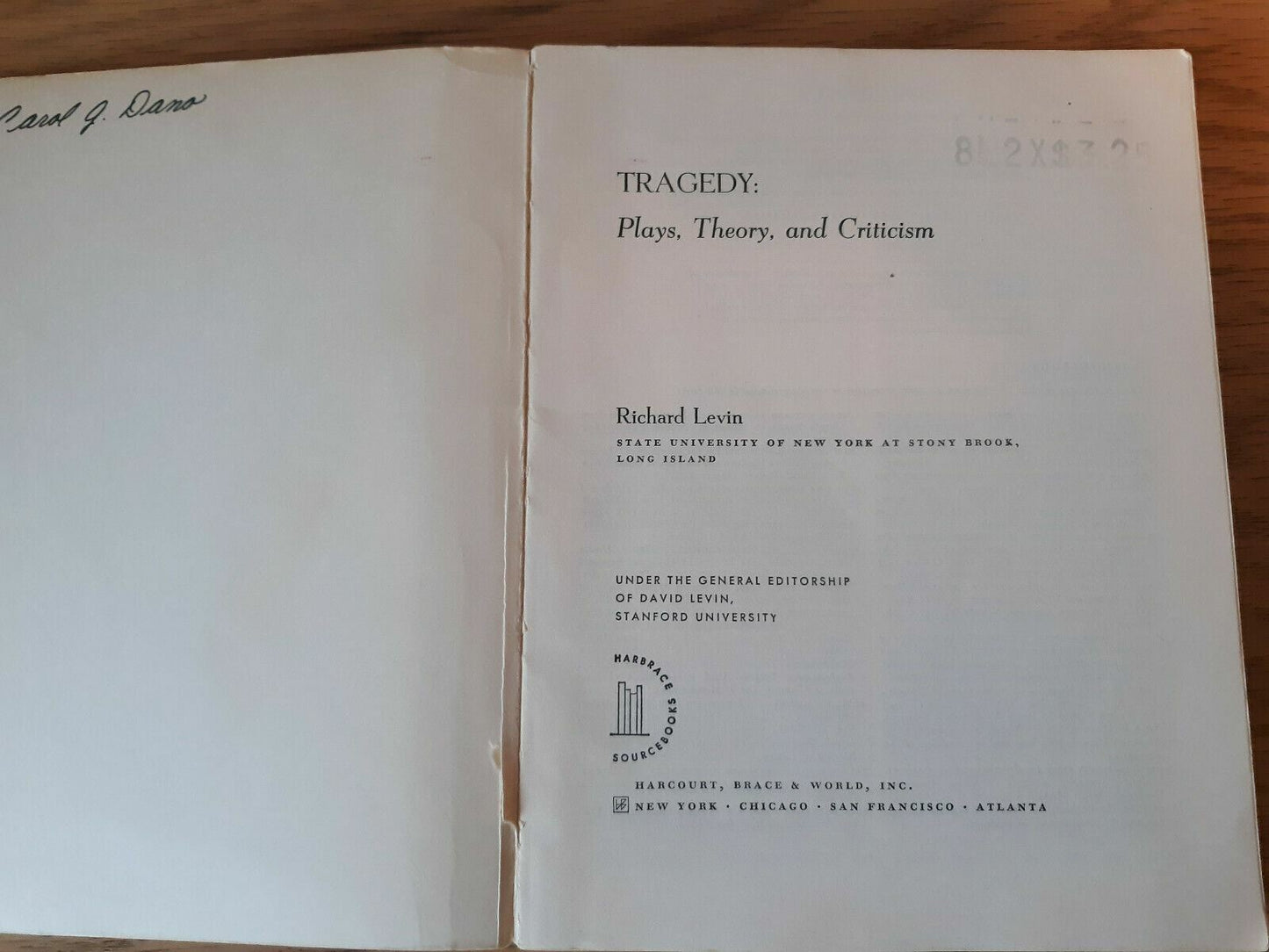 Tragedy Plays, Theory, and Criticism by Richard Levin 1960 Softcover