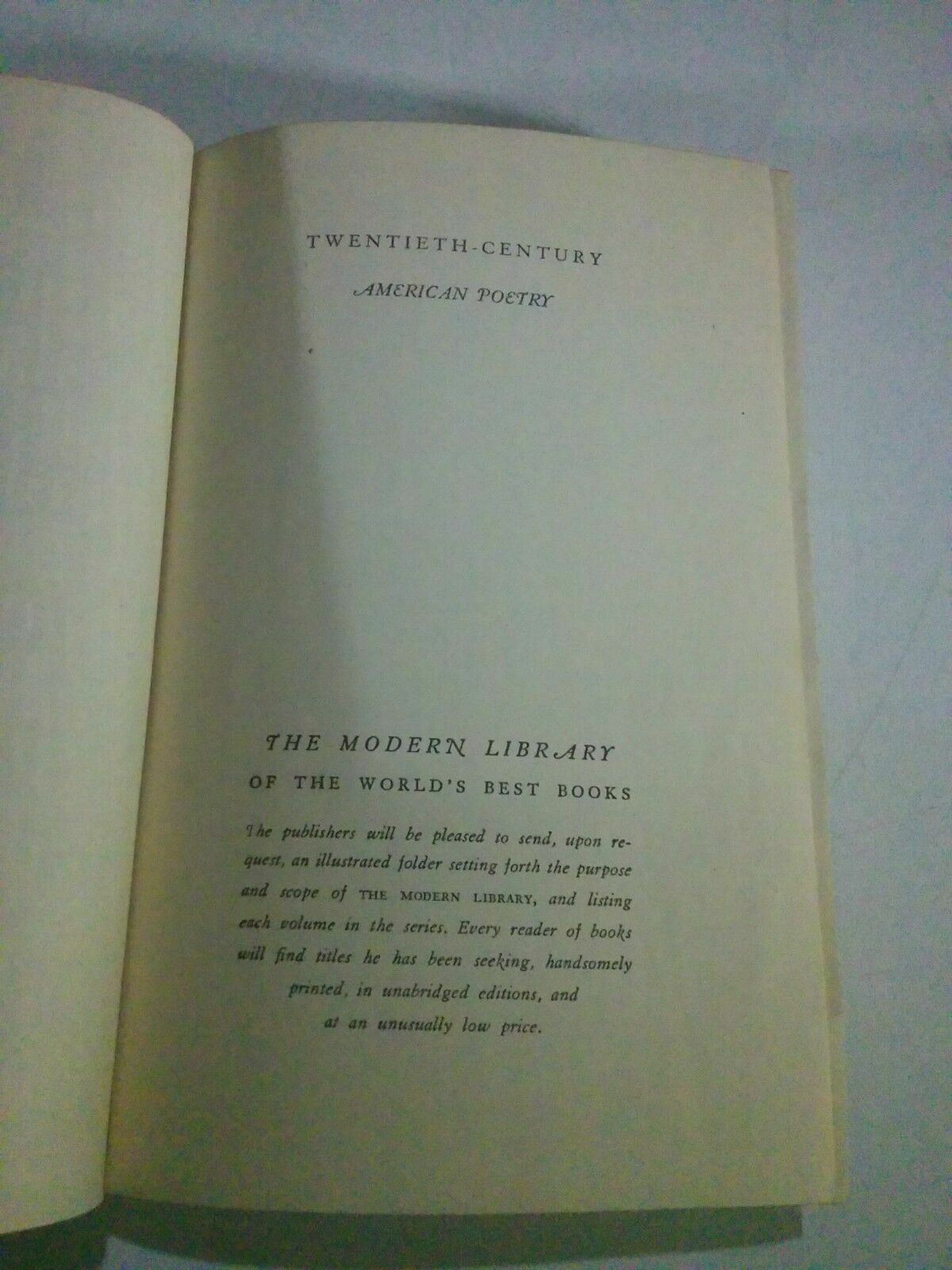 Twentieth Century American Poetry Modern Library Edited by Conard Aiken HC 1944