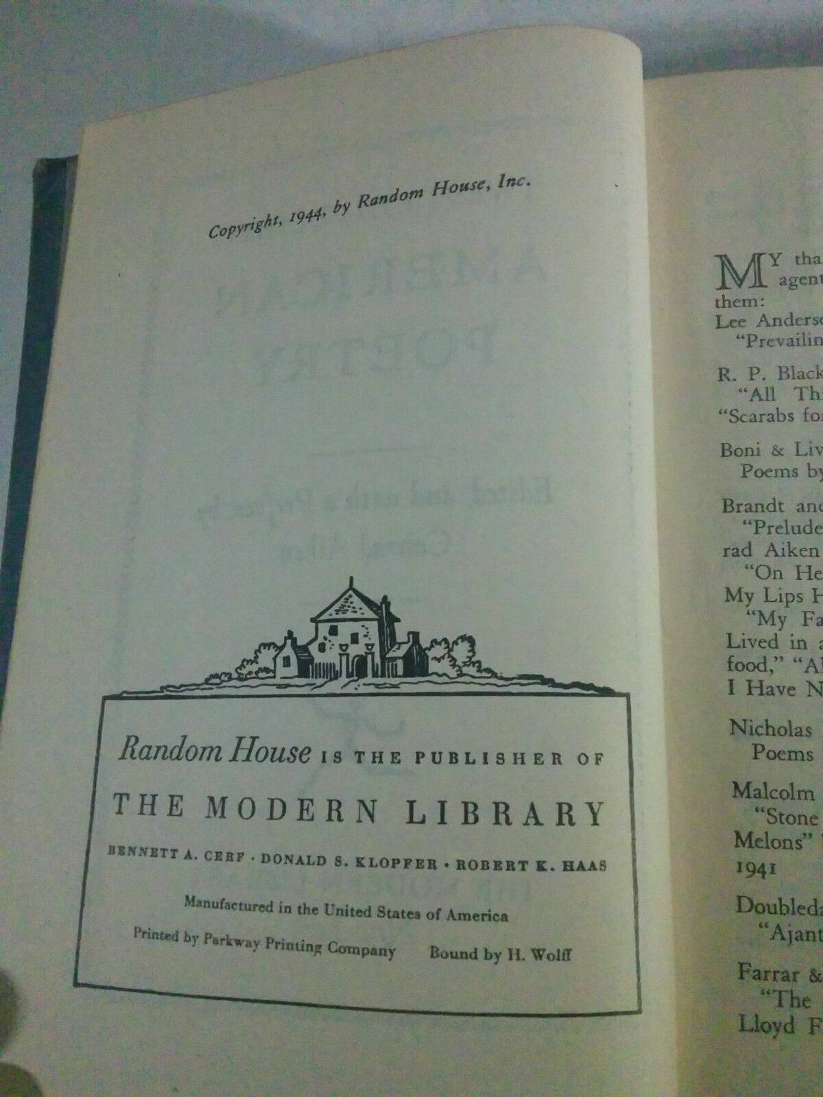 Twentieth Century American Poetry Modern Library Edited by Conard Aiken HC 1944