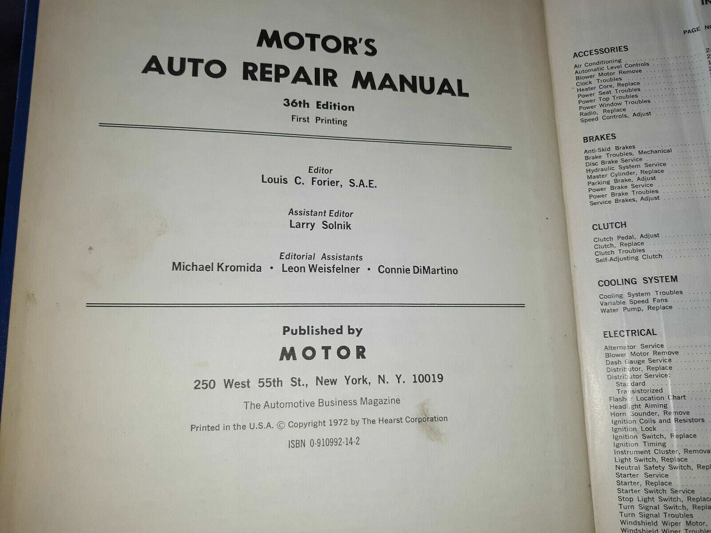 Vintage 1973 Motor’s Auto Repair Manual Hardcover Book 36th Edition 1st Printing