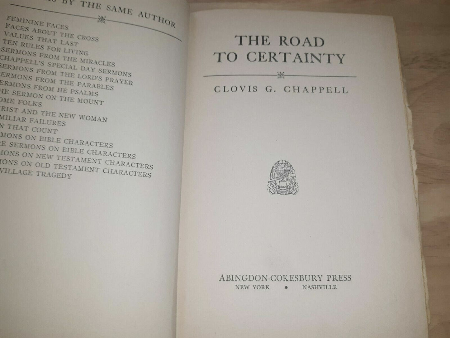 The Road To Certainty Clovis G. Chappell 1940 Hardcover Cokesbury Press