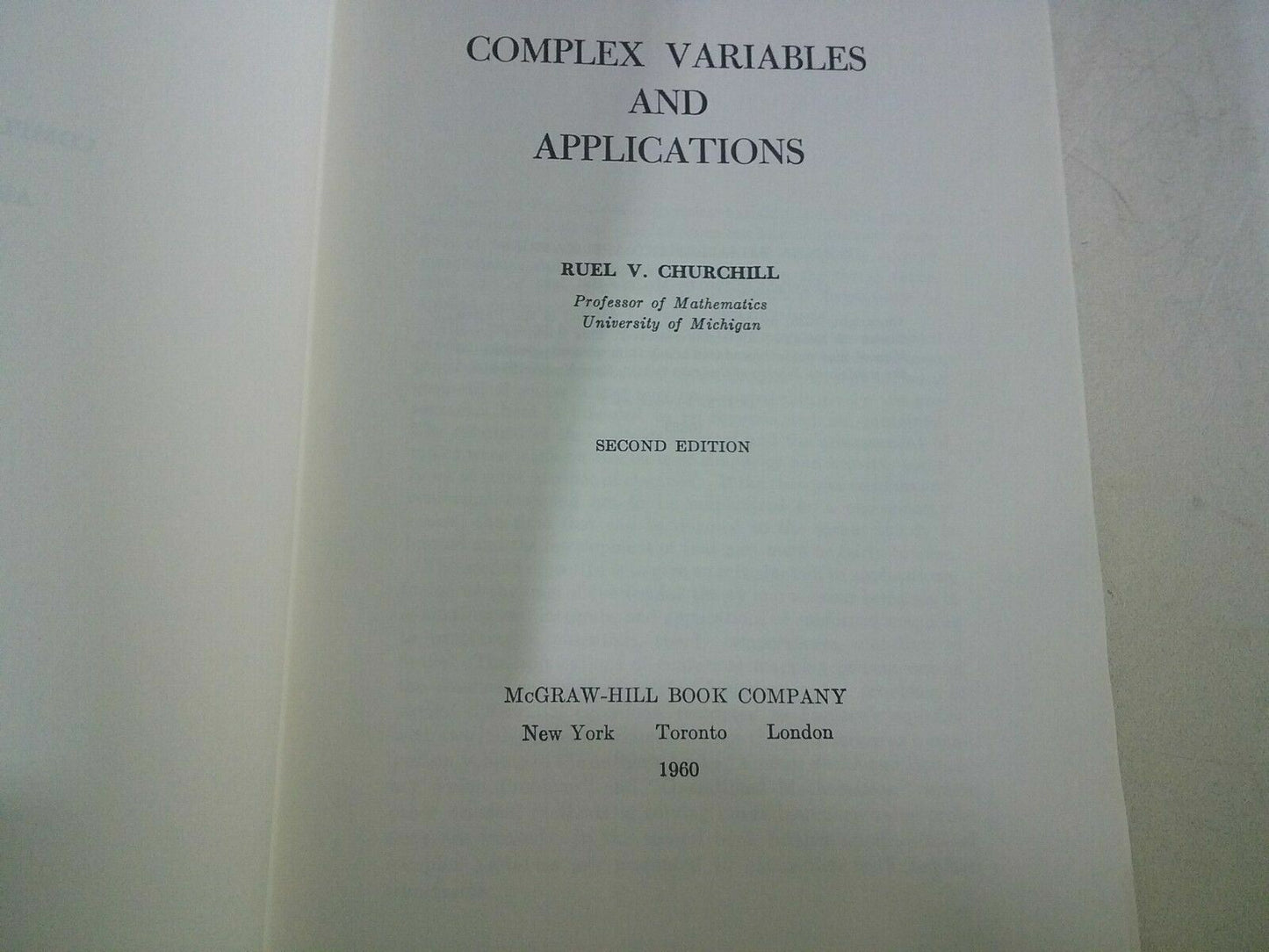 Vintage 1960 Complex Variables and Applications (2nd Ed) by Ruel V. Churchill Hb