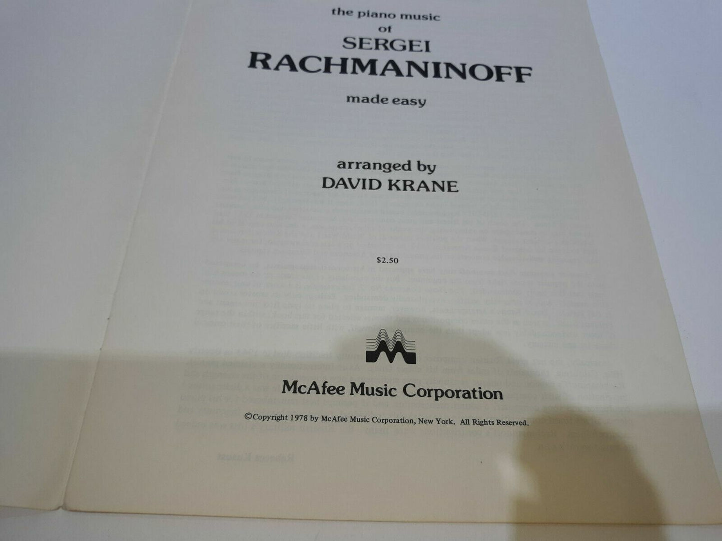 The Piano Music of Rachmaninoff made easy by David Krane Mcafee Music Corporatio