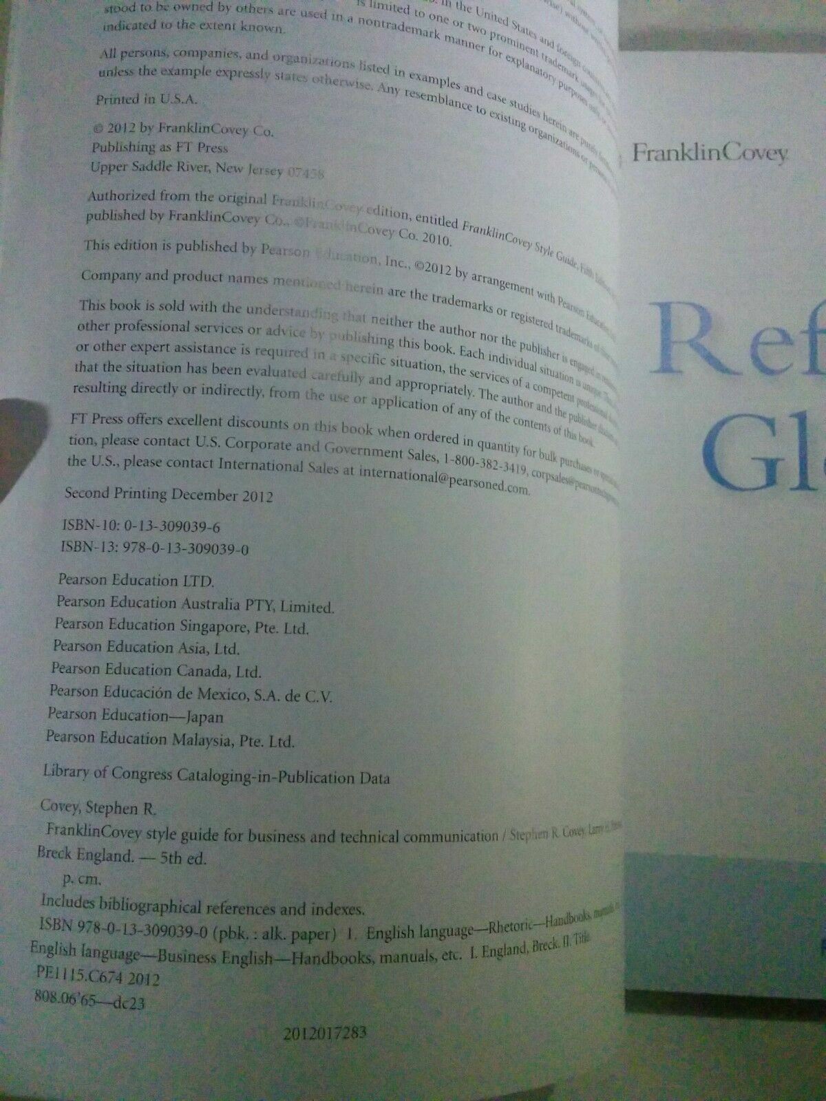 Style Guide : For Business and Technical Communication by Franklin Covey 5th Edi