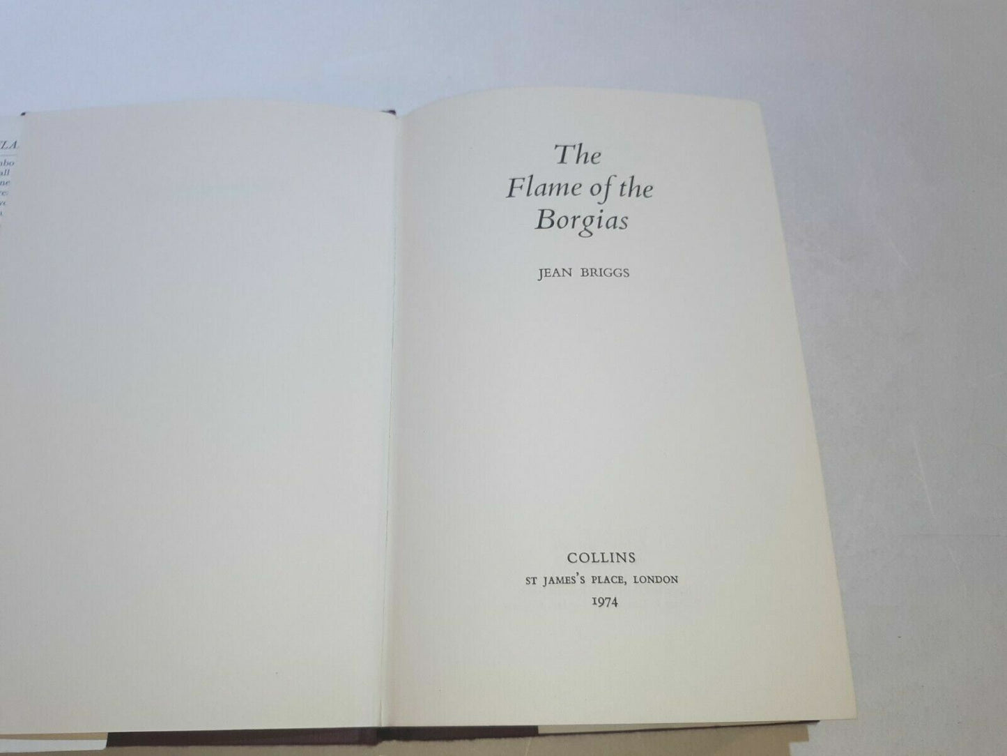 The Flame of the Borgias, Jean Briggs, Collins, 1974, Hardcover